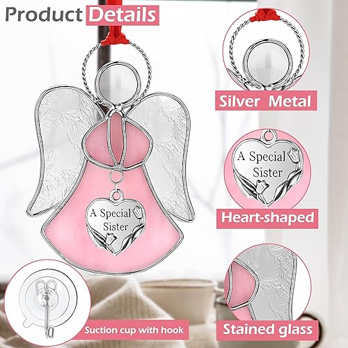 Miniatura 7 de Atrapasoles de Vidrio Emplomado de Ángel, Ornamento Atrapasoles de Metal Decorativo para Ventanas Interiores, Regalos para Amigos, Mamá, Maestra,