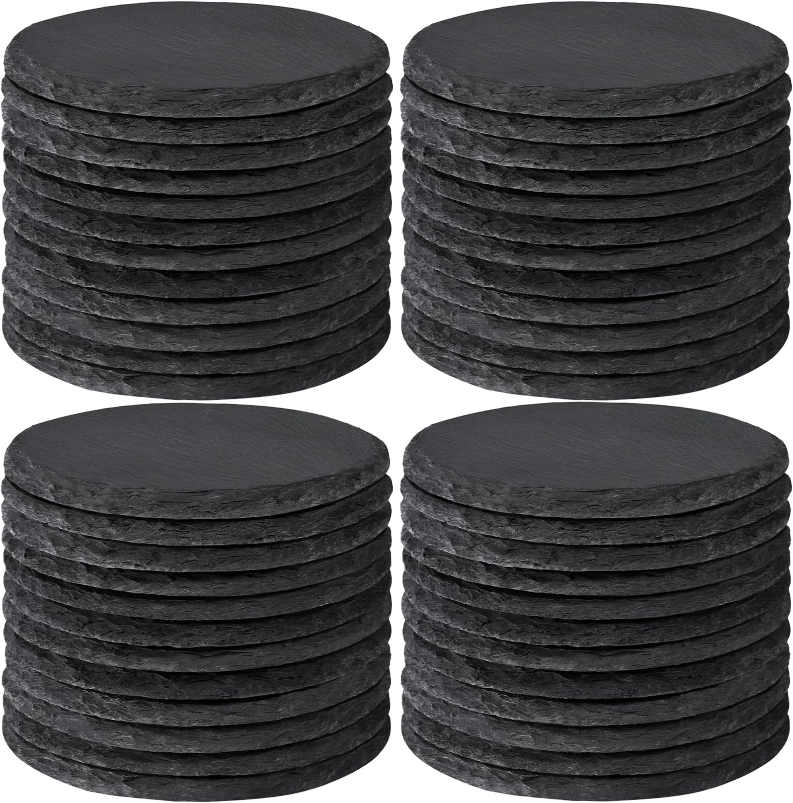 48 PCS Round Slate Drinks Coasters Bulk for Laser Engraving, MAPRIAL 4 Inch Handmade Black Rustic Stone Coaster Laser Blanks with Anti-Scratch Backing for Engraver, Wedding, Gifts, Home Decor, Bar
