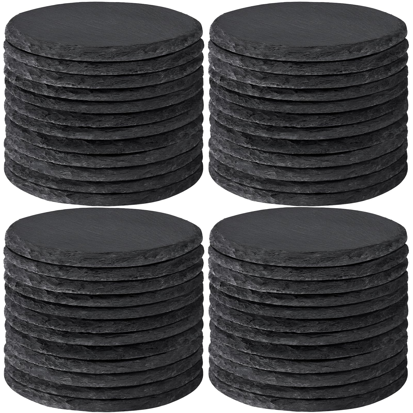 48 PCS Round Slate Drinks Coasters Bulk for Laser Engraving, MAPRIAL 4 Inch Handmade Black Rustic Stone Coaster Laser Blanks with Anti-Scratch Backing for Engraver, Wedding, Gifts, Home Decor, Bar