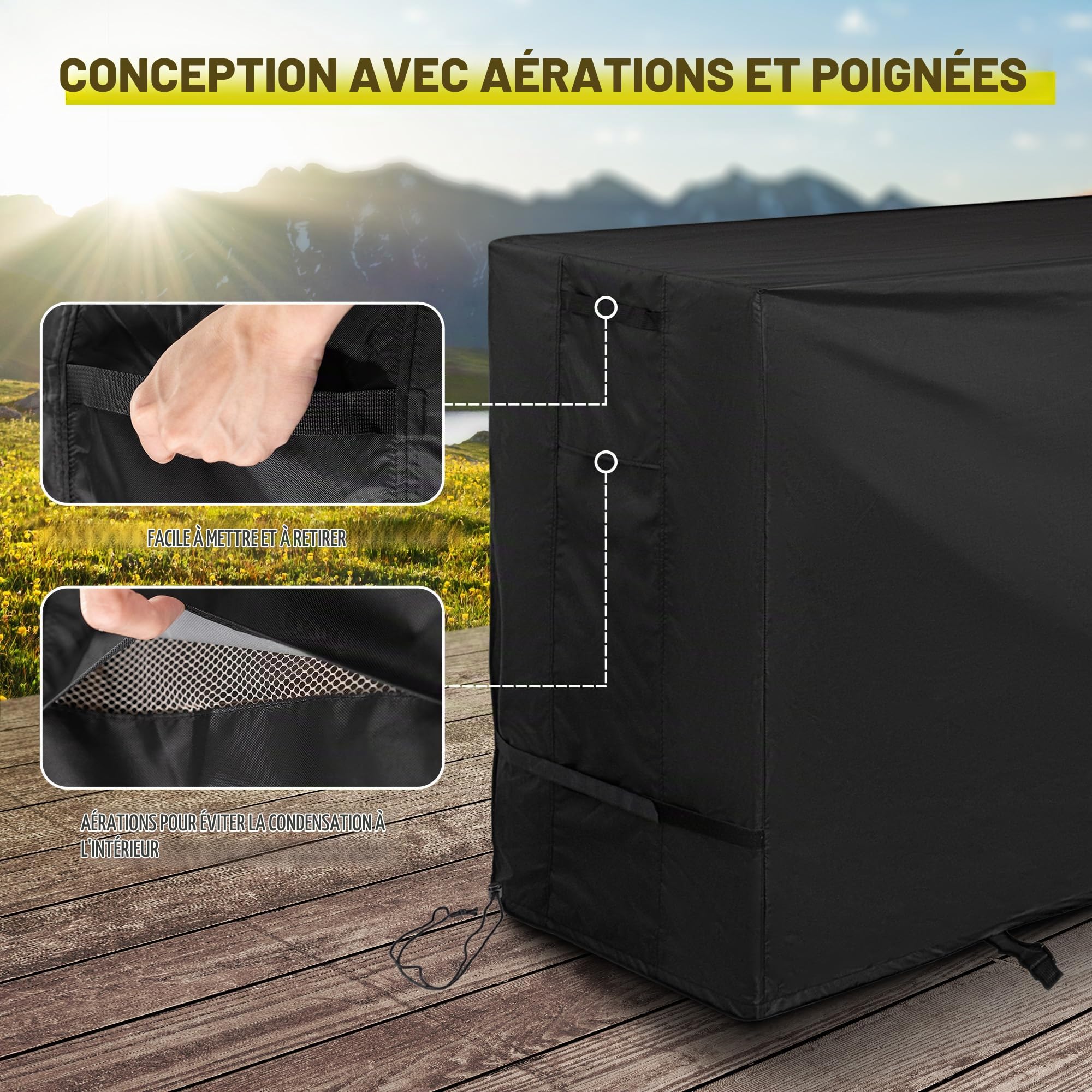 Housse de Protection pour Salon de Jardin en Tissu Oxford imperméable, Noir, Convient pour Table Haute et chaises d'extérieur 3 pièces, Ajustement personnalisé avec Cordon de Serrage et
