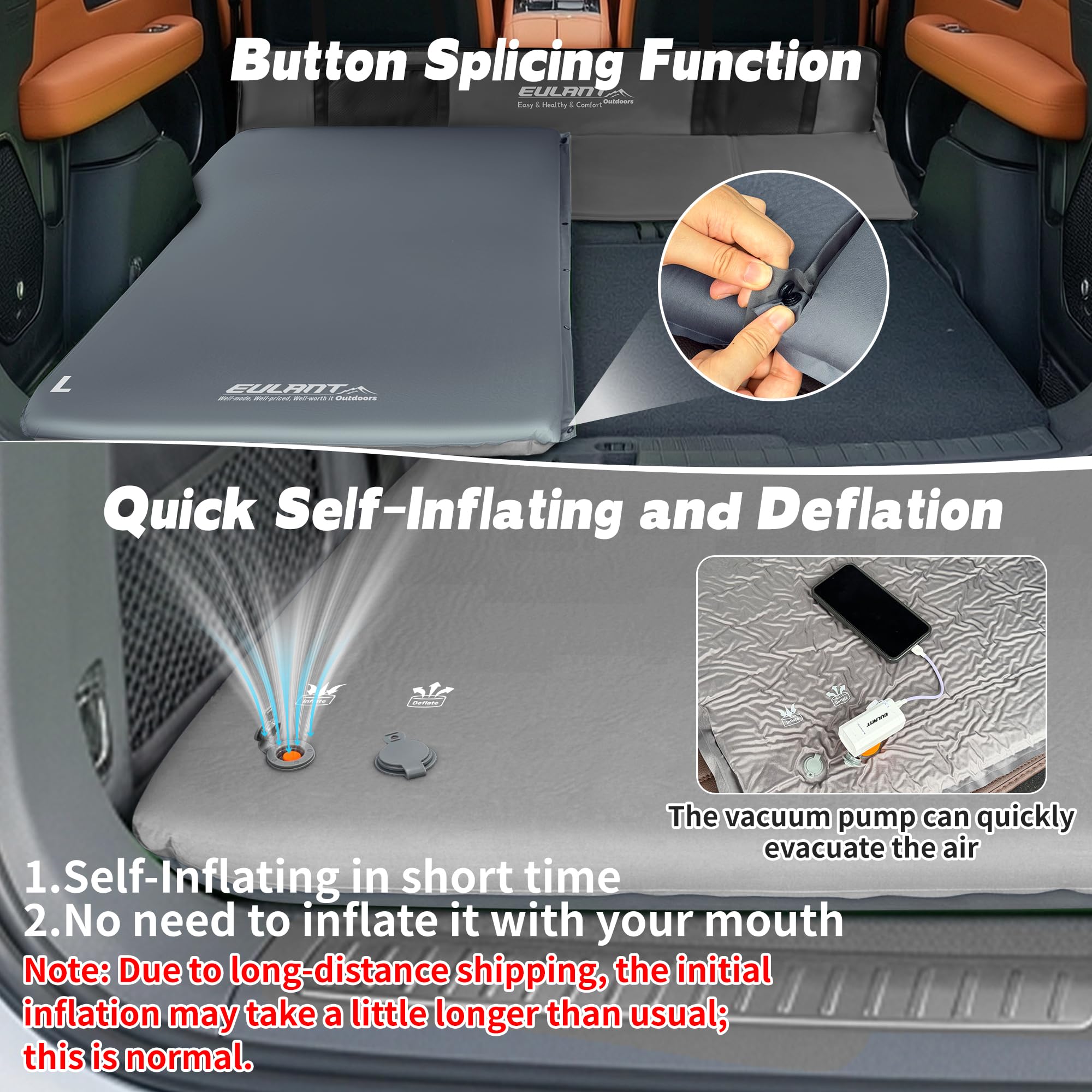 EULANT Autoinflable Colchón de Aire para Coche con Bomba, Portátil Camping Cama Hinchable Coche con Espuma de Alta Resistencia, Colchon Coche Maletero para Tesla 3/Model Y/SUV/MPV, R8,185×66×5cm