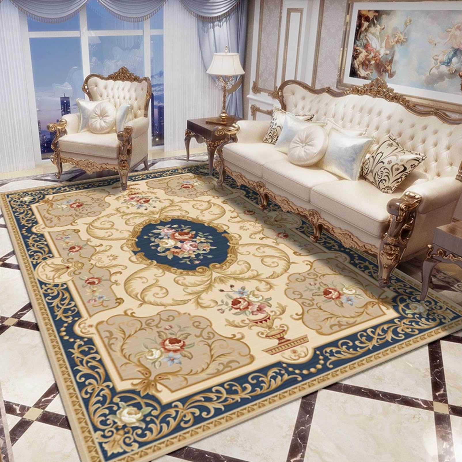 Amazon｜ラグ ラグマット 花模様 長方形 絨毯 カーペット ラグ