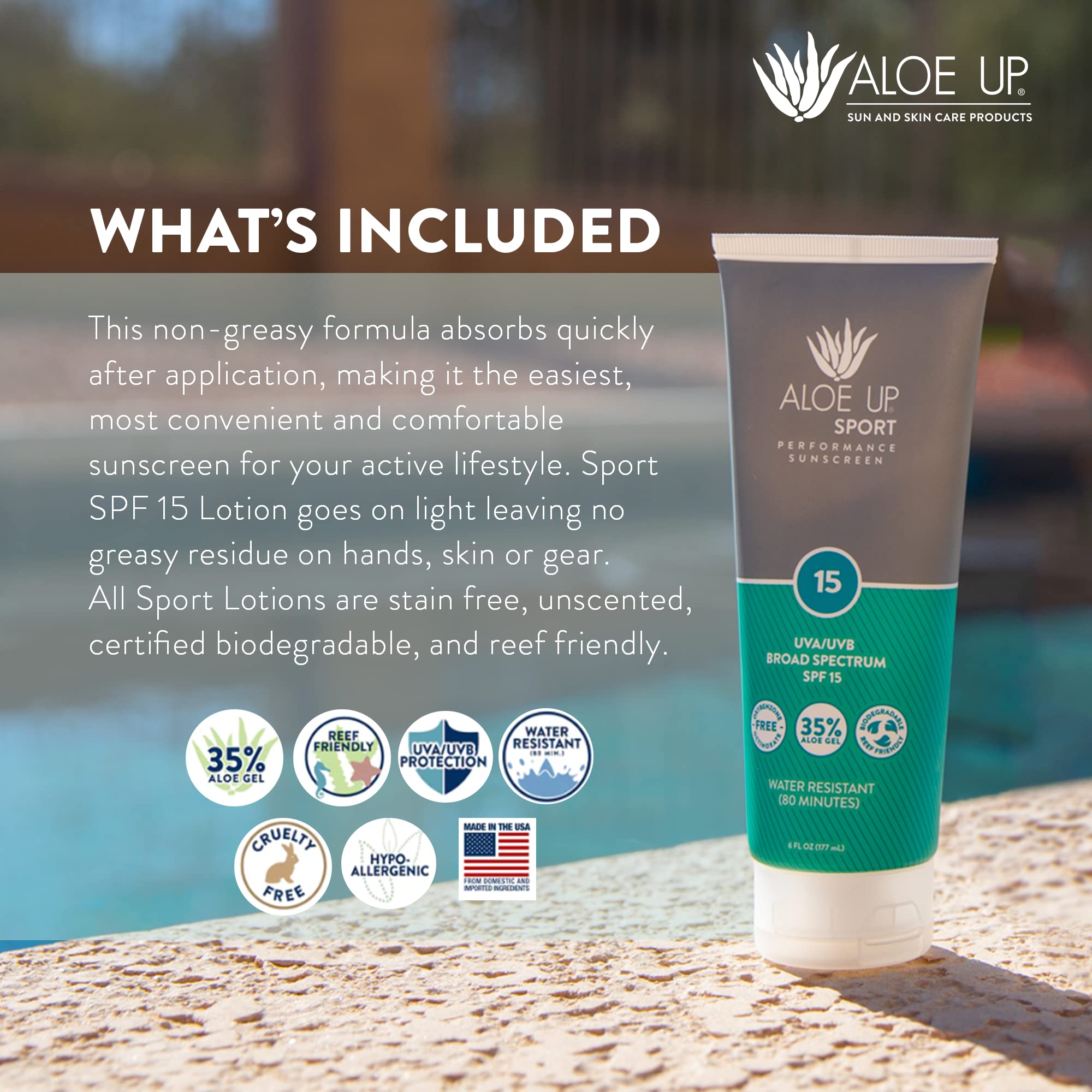 Aloe Up Sport Performance Crème solaire SPF 15 à l'aloe vera Sun Lotion 177 ml Tube