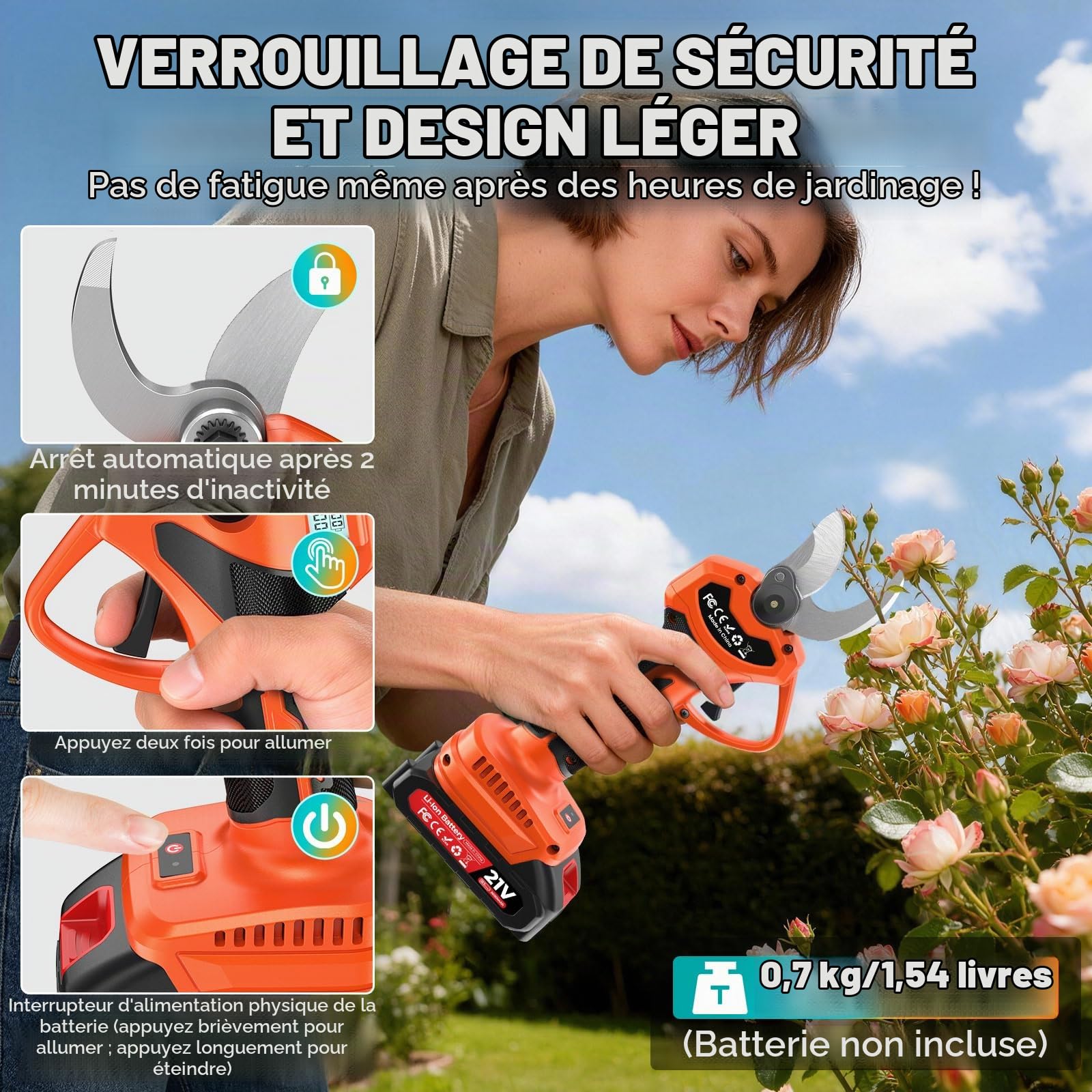 Secateur Electrique Sans Fil,Léger & Portable Secateur à Batterie,Max 33 mm