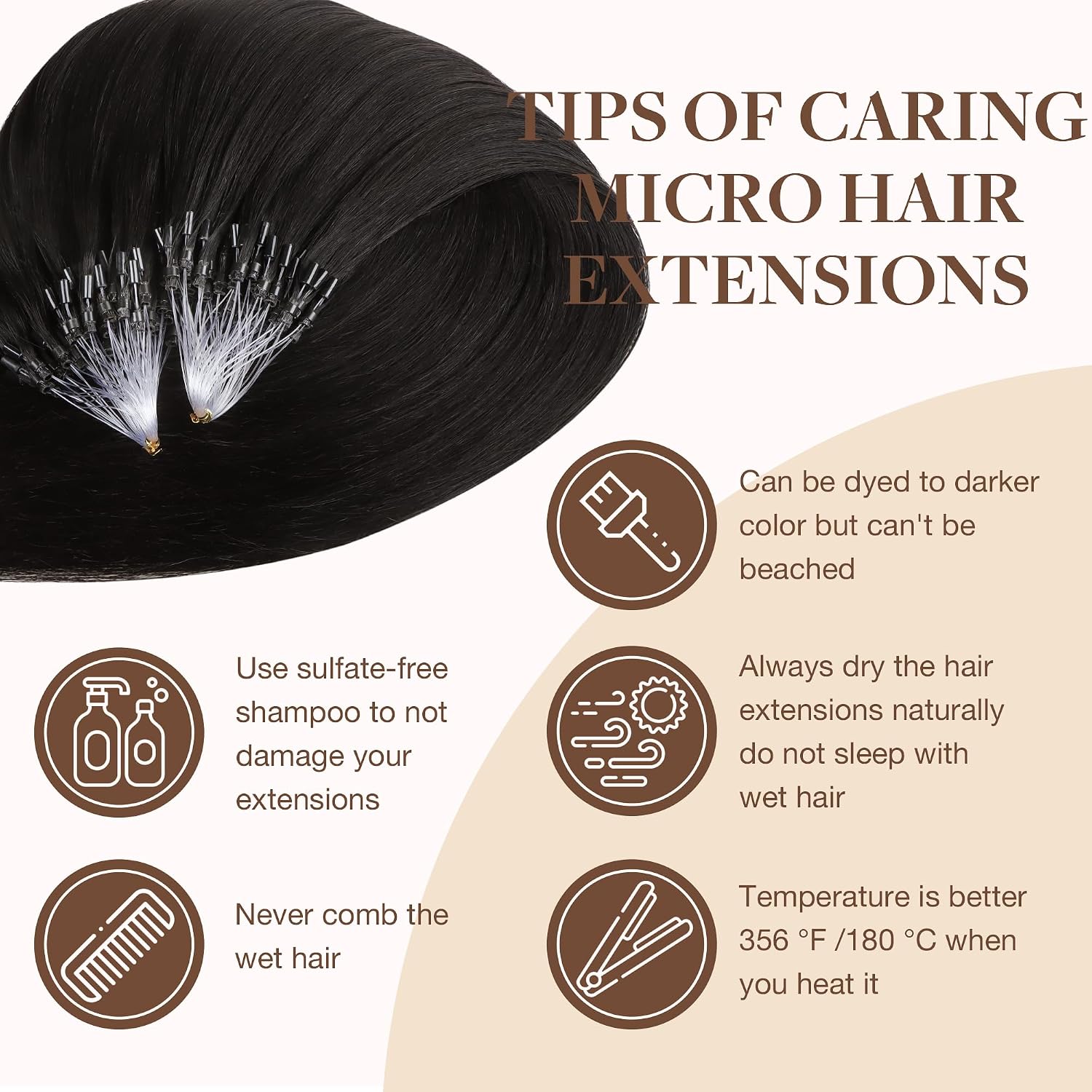 GOO GOO Micro Link Tip Hair Extensions, Real Human Hair, 20inch 50g 50S, Cold Fusion, Invisible Remy, 1B Natural Black