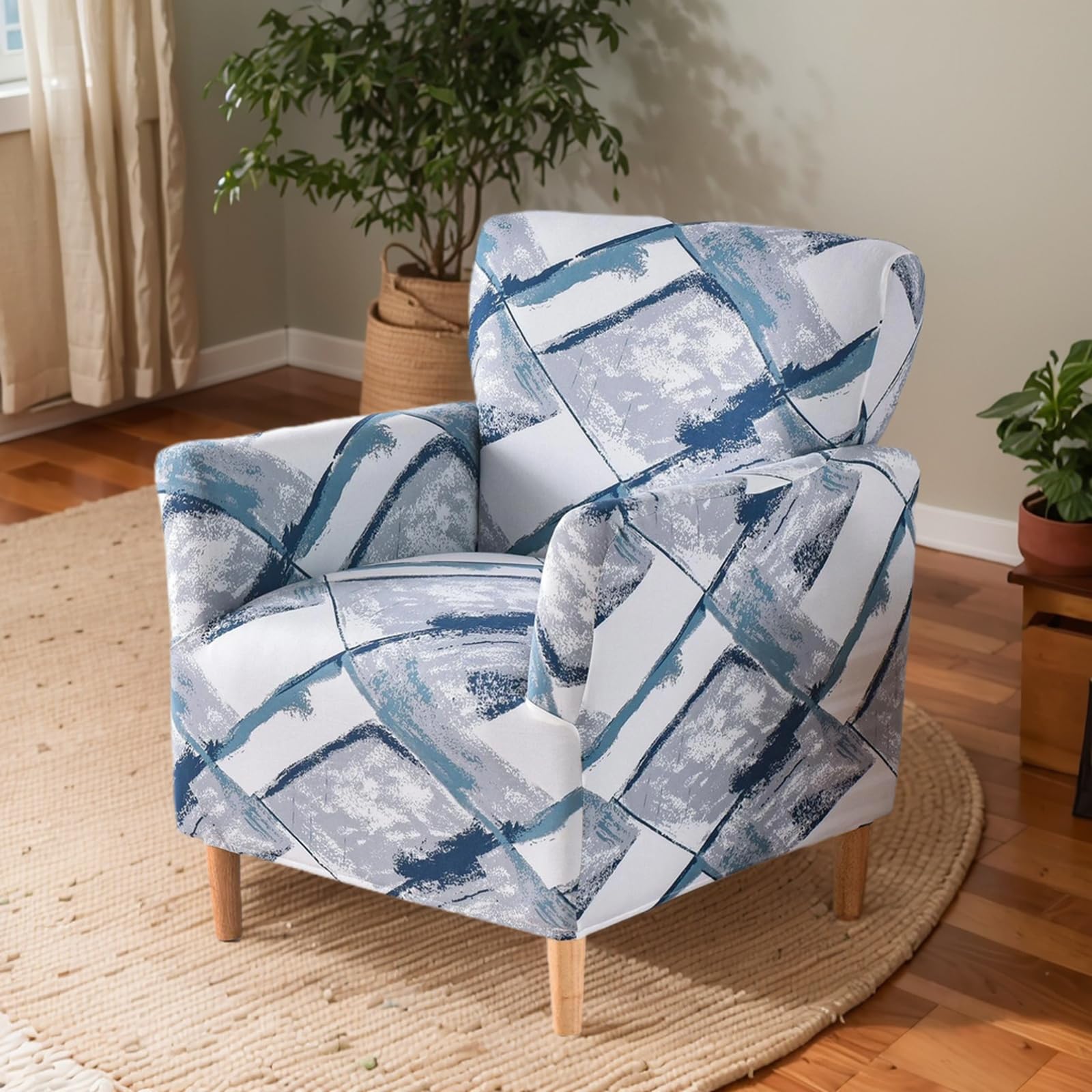 OKYUK Banquet Armchair Slipcovers Printed Chair Slipcovers with Arms 1-Piece Stretch Chair Covers for Living Room Anti Slip Soft Armchair Slipcover Kids Pets Friendly Furniture Protector(Blue strips) โ image 1