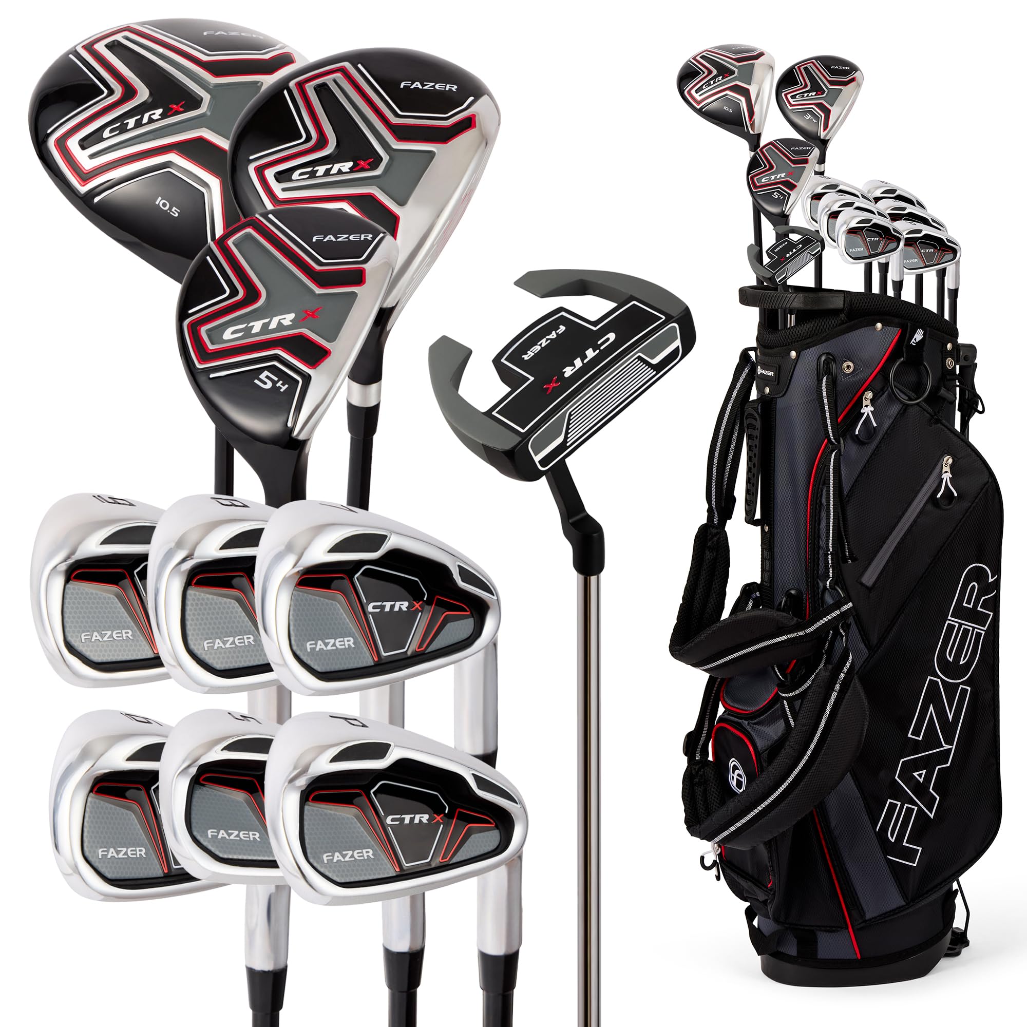 CTRX By American Golf, Golf Clubs Set with Bag, Driver, Fairway Wood, Hybrid, Oversize Irons, Mallet Putter - All-Weather Grips, Carry Bag - For Beginners & Experienced Players