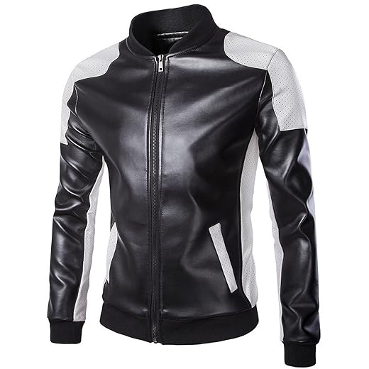 WSLCN Jaqueta Masculina de Couro Sintético Slim Fit Jaqueta de Motociclista
