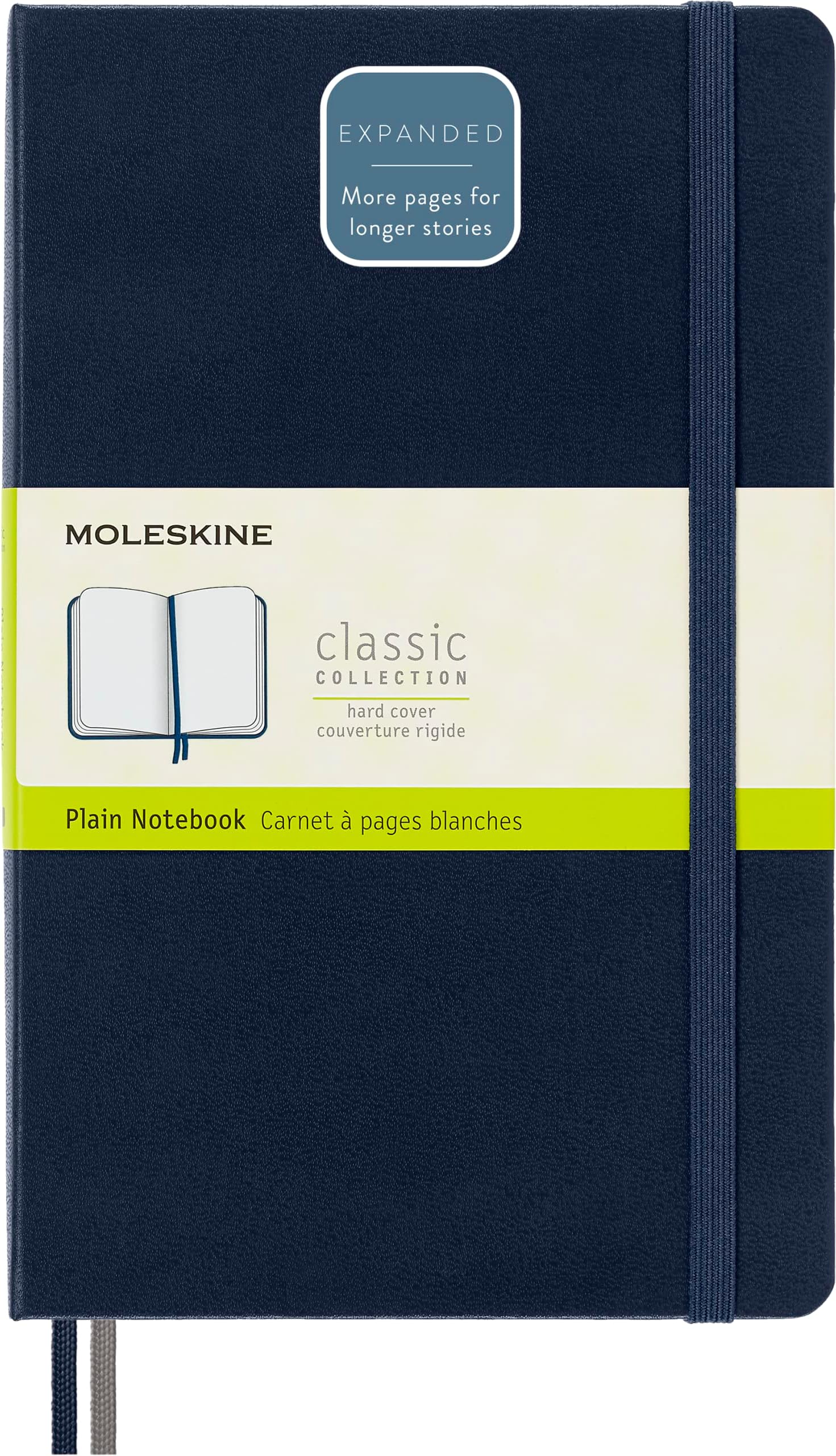 Classic Notebook Expanded, Plain Notebook, Hard Cover and Elastic Closure, Size Large 13 x 21 cm, Colour Sapphire Blue, 400 Pages