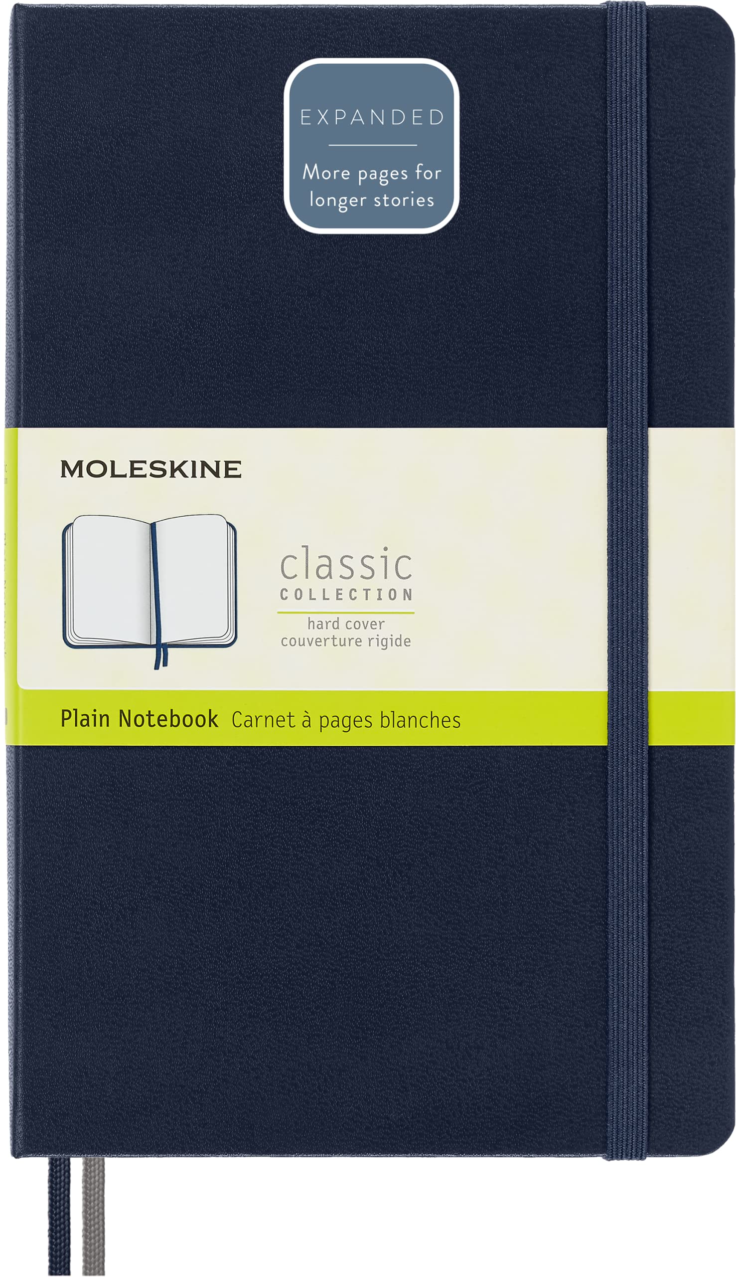 MoleskineClassic Notebook Expanded, Plain Notebook, Hard Cover and Elastic Closure, Size Large 13 x 21 cm, Colour Sapphire Blue, 400 PagesThe Forest Stewardship Council