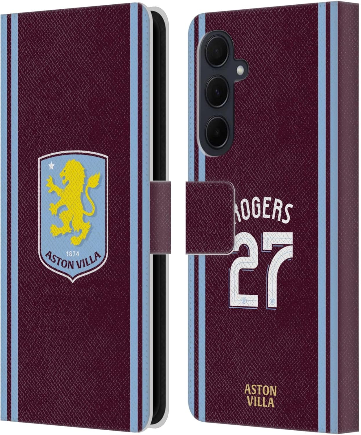 Head Case Designs Officially Licensed Aston Villa Football Club Morgan Rogers 2024/25 Crest Player Kit Leather Book Wallet Case Cover Compatible with Samsung Galaxy A35 5G