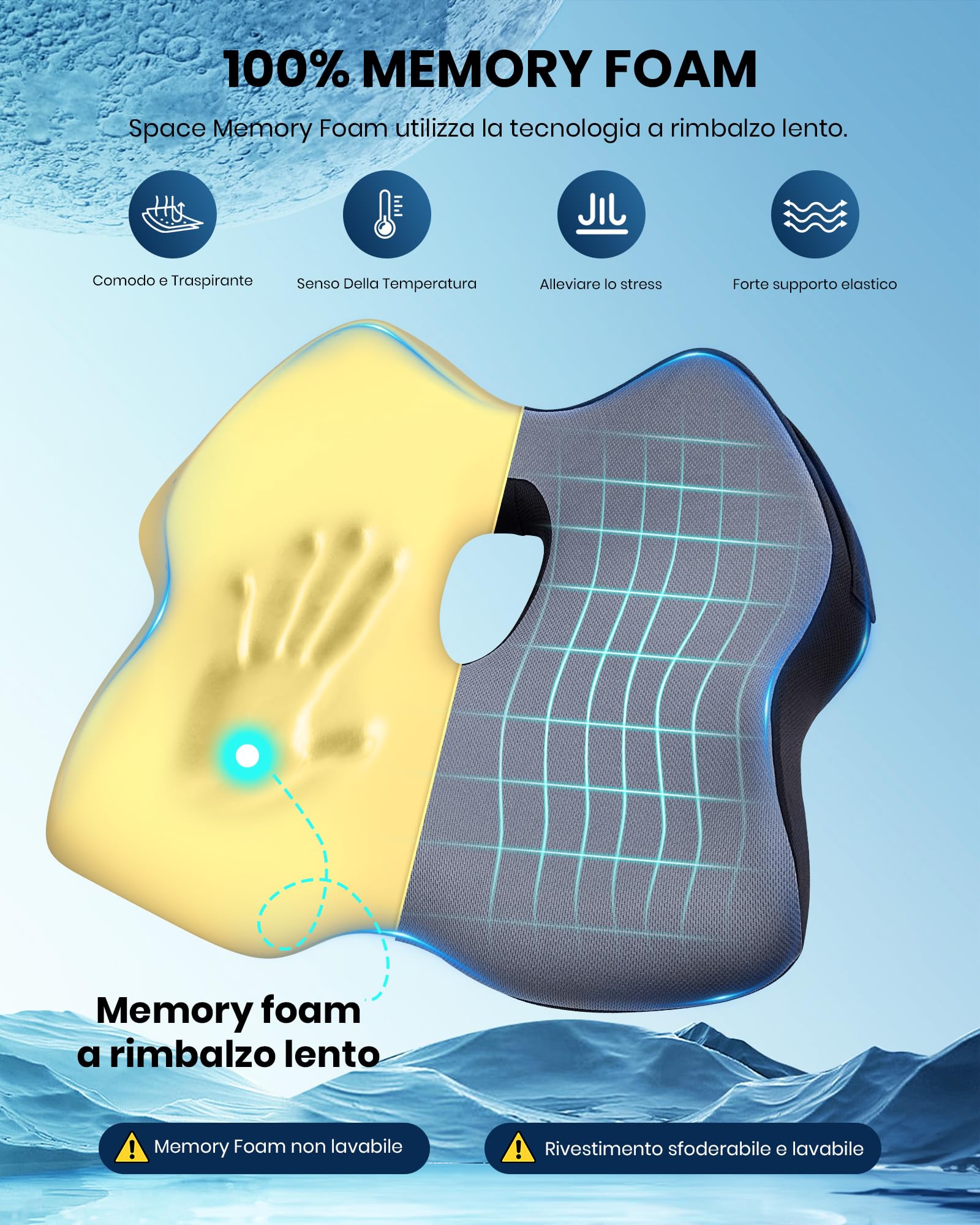 BALITTA Cuscino Ergonomico Sedia, Cuscino Sedia Ufficio, Cuscino Sedia Memory Foam per il Sollievo della lombalgia e Della Sciatica, Cuscino Coccige Ortopedico Cuscini Seduta per Auto