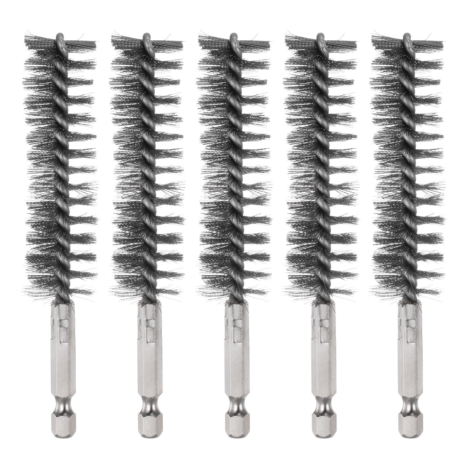 QUARKZMAN 5Pcs Cepillo de Alambre de Acero Inoxidable 20mm Diámetro para Limpieza de Tubos y Conductos con Mango y 1/4" Vástago Hexagonal para Tubos Puertos Rodamientos