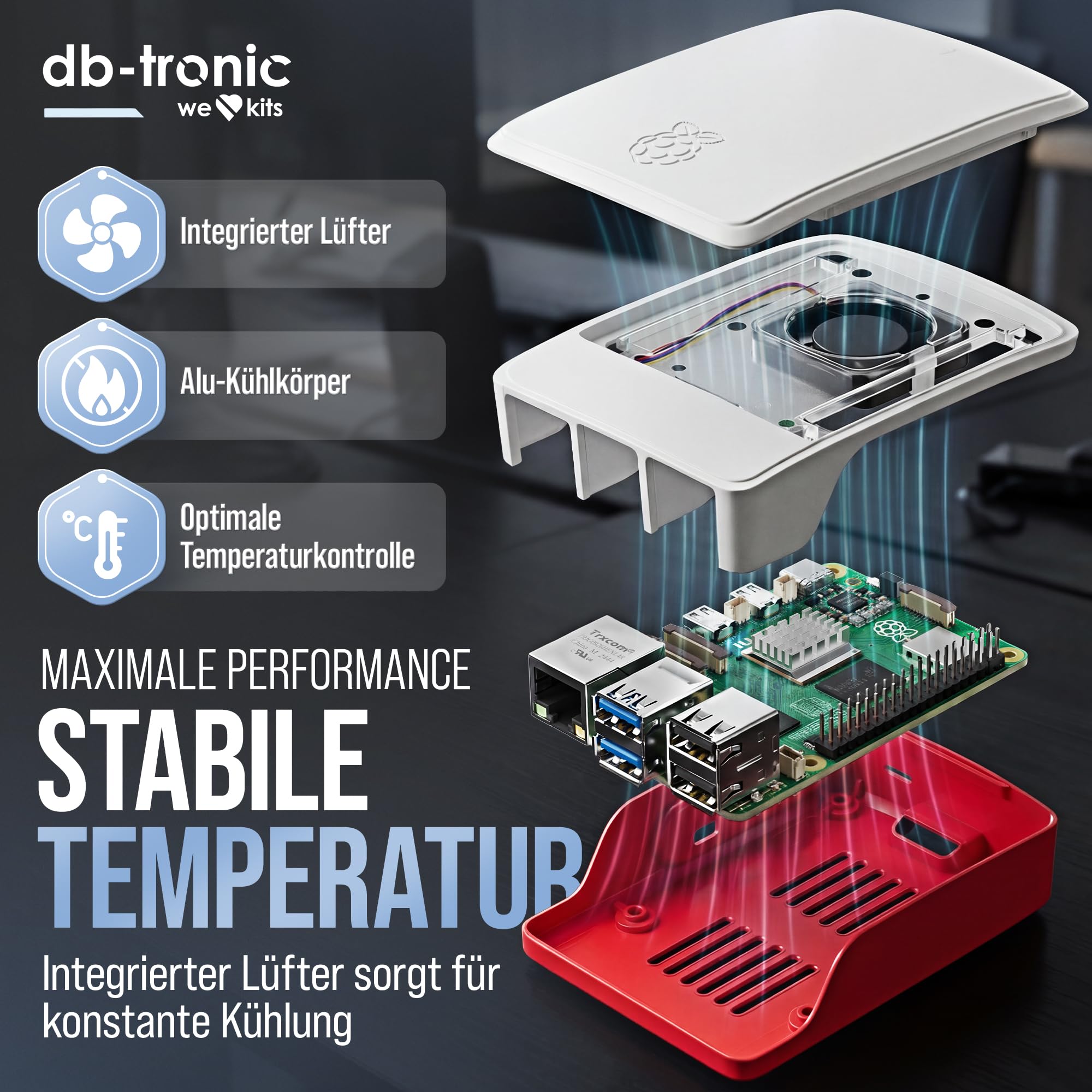 db-tronic Raspberry Pi 5 4GB Starter Set | 64GB Edition | Netzteil 27W | Gehäuse mit Lüfter | 4K Micro HDMI Kabel | Ideal für Smart Home, Retro Gaming & Home Assistant
