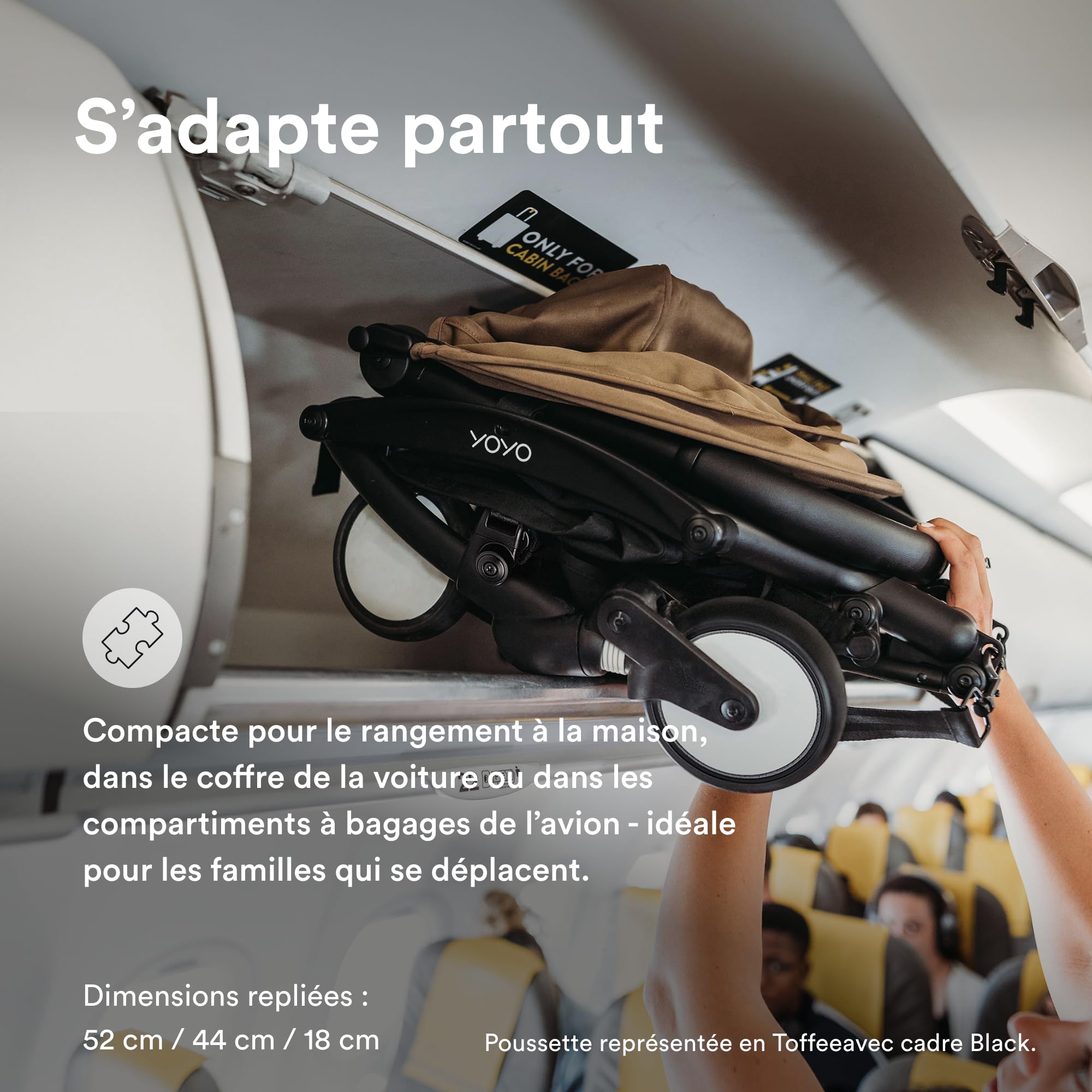 Poussette Stokke YOYO3 6+ - Cadre blanc + pack couleur 6+ stone + capote - Pliage facile, légère et compacte - Compatible bagage cabine
