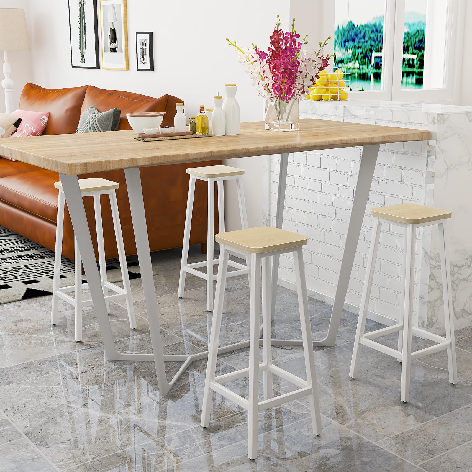 YMYNY Taburetes de Bar, Taburete de Cocina con Reposapiés, Taburete de Bar de Estilo Industrial, Adecuado para Restaurante, Bar y Sala de Fiestas, 29.5 x 29.5 x 70CM Color Natural HBS511R