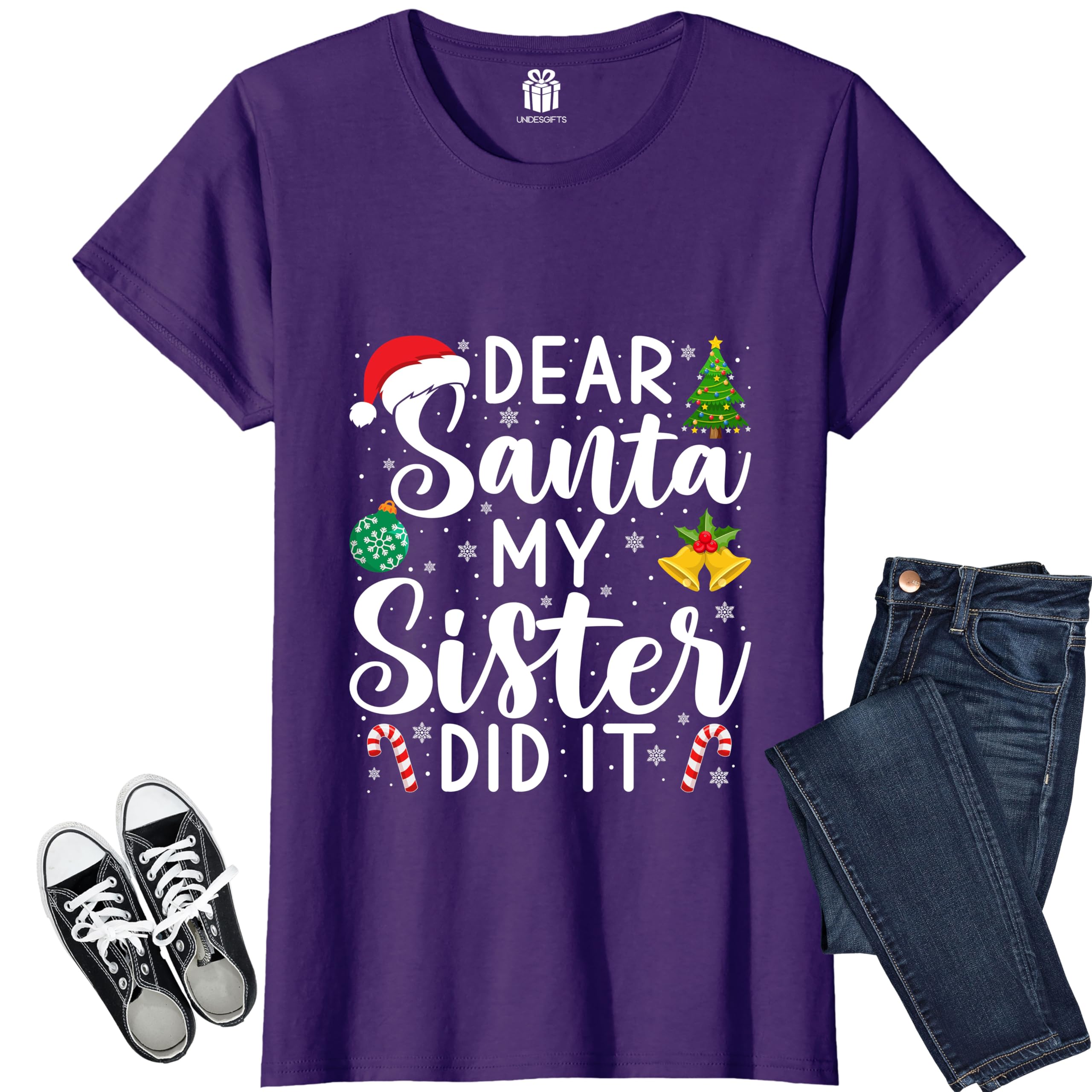 Dear Santa My Sister Did It Funny Christmas Matching Xmas Shirt for Youth Boys Girls Kids Toddler Son Daughter