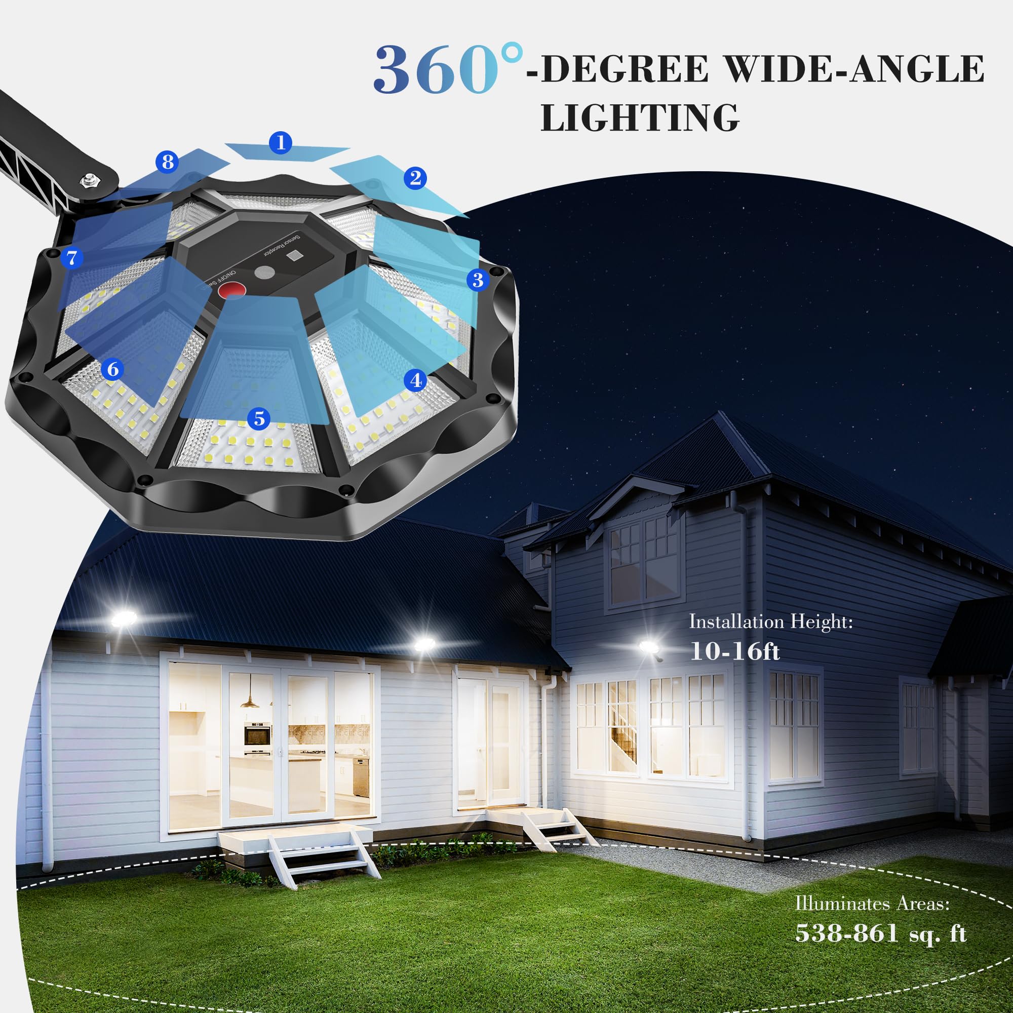 OKPRO Solar Lights Outdoor, 168LED 6500K Flood Light Dusk to Dawn(2 Pack), Black