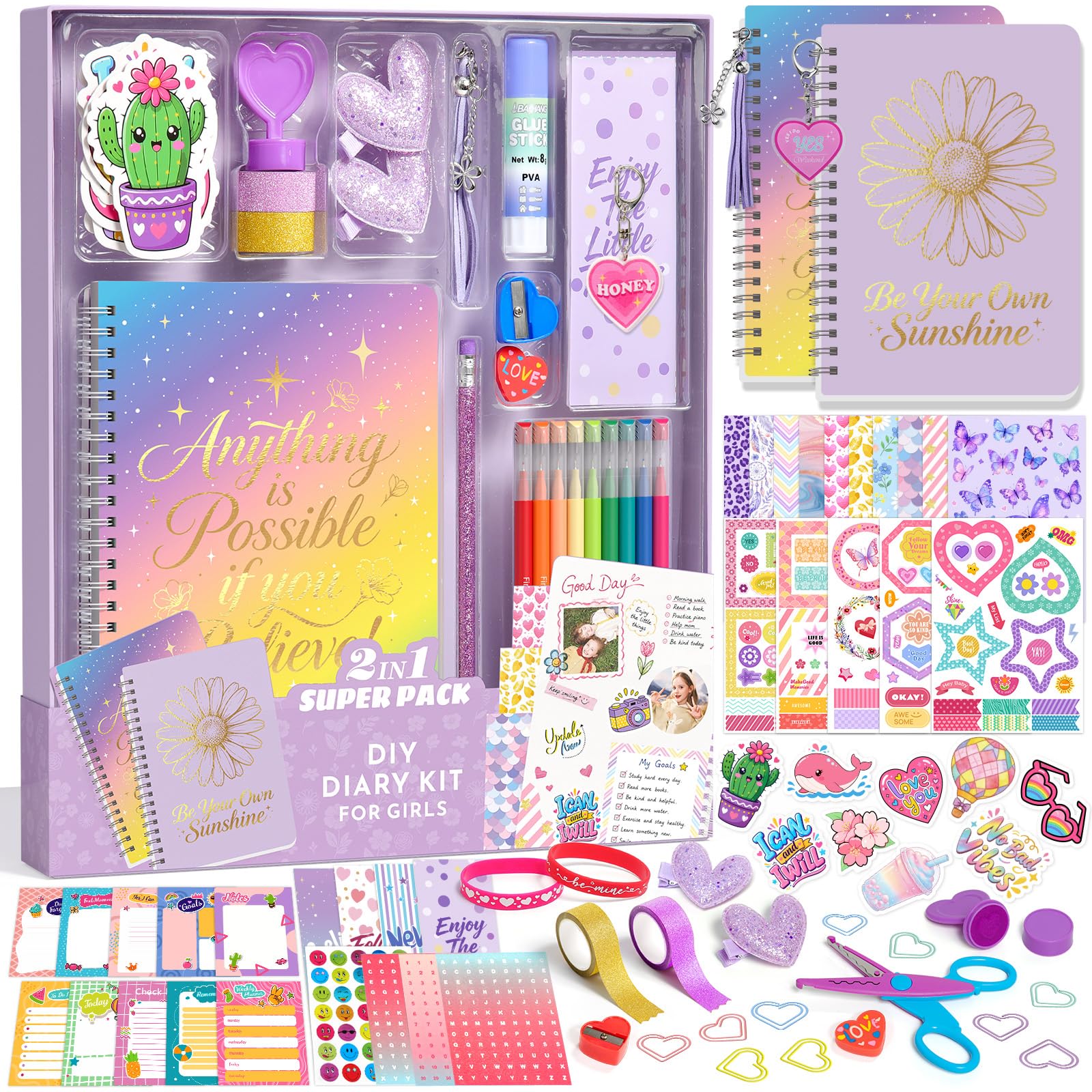 2-Pack DIY Journal Kit, Scrapbook Kit, Stationery Set, Gift for girls