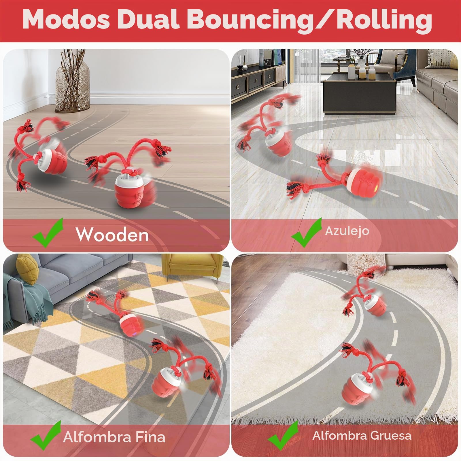 Pelota Interactiva Perro – Juguetes Interactivos para Perros, Pelota para Perros con Cuerda, Pelota Perro se Mueve Sola para Cachorros/Perros Pequeños/Medianos, Recargable por USB