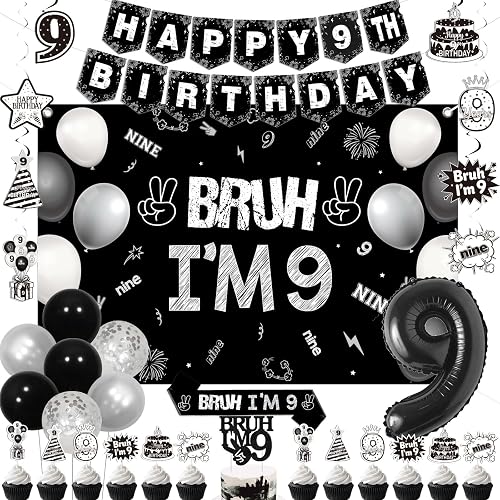 Balterever 9th Birthday Decorations Black Bruh I'm 9 Birthday Decorations with B
