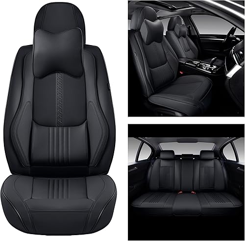 Miniatura 10 de Fundas de asiento delantero, 2 fundas de asiento universales para automóviles, protectores de asiento de automóvil de cuero impermeable con almohada