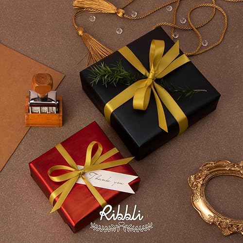 Miniatura 4 de Ribbli - Cinta de satén dorada de doble cara, 38 pulgadas x 25 yardas, uso para ramo de lazos, envoltura de regalos, arreglos florales