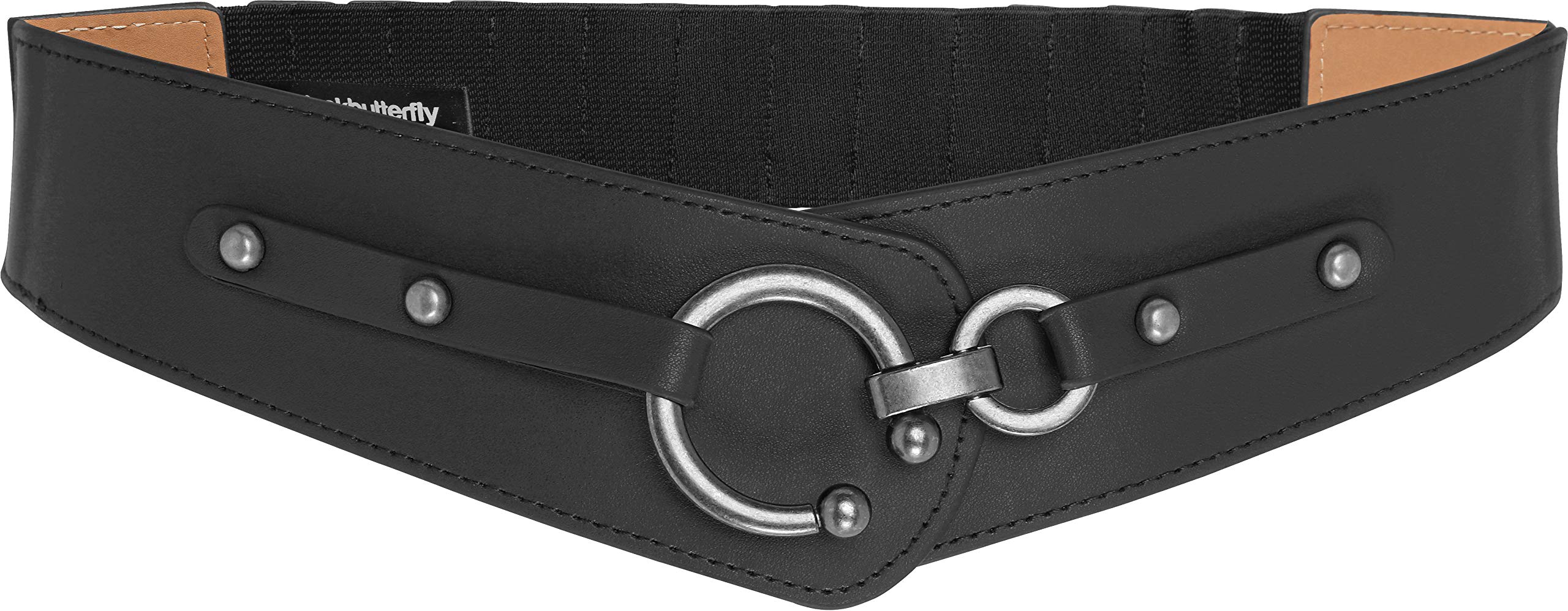 BlackButterfly Wide Elastic Stretch Retro Metal Interlock Buckle Belt