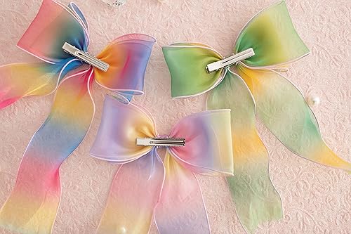 Miniatura 6 de 3 pinzas de organza para el pelo de cocodrilo con lazo grande, cintas largas, para niñas y mujeres, accesorio para el cabello ideal para cumpleaños,