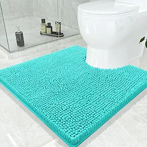 Smiry Luxury Chenille Toilet Rugs U-Shaped 24x24, Soft Absorbent Non-Slip Contour Bathroom Rugs for Toilet, Machine Washable Contoured Bath Mats, Turquoise
