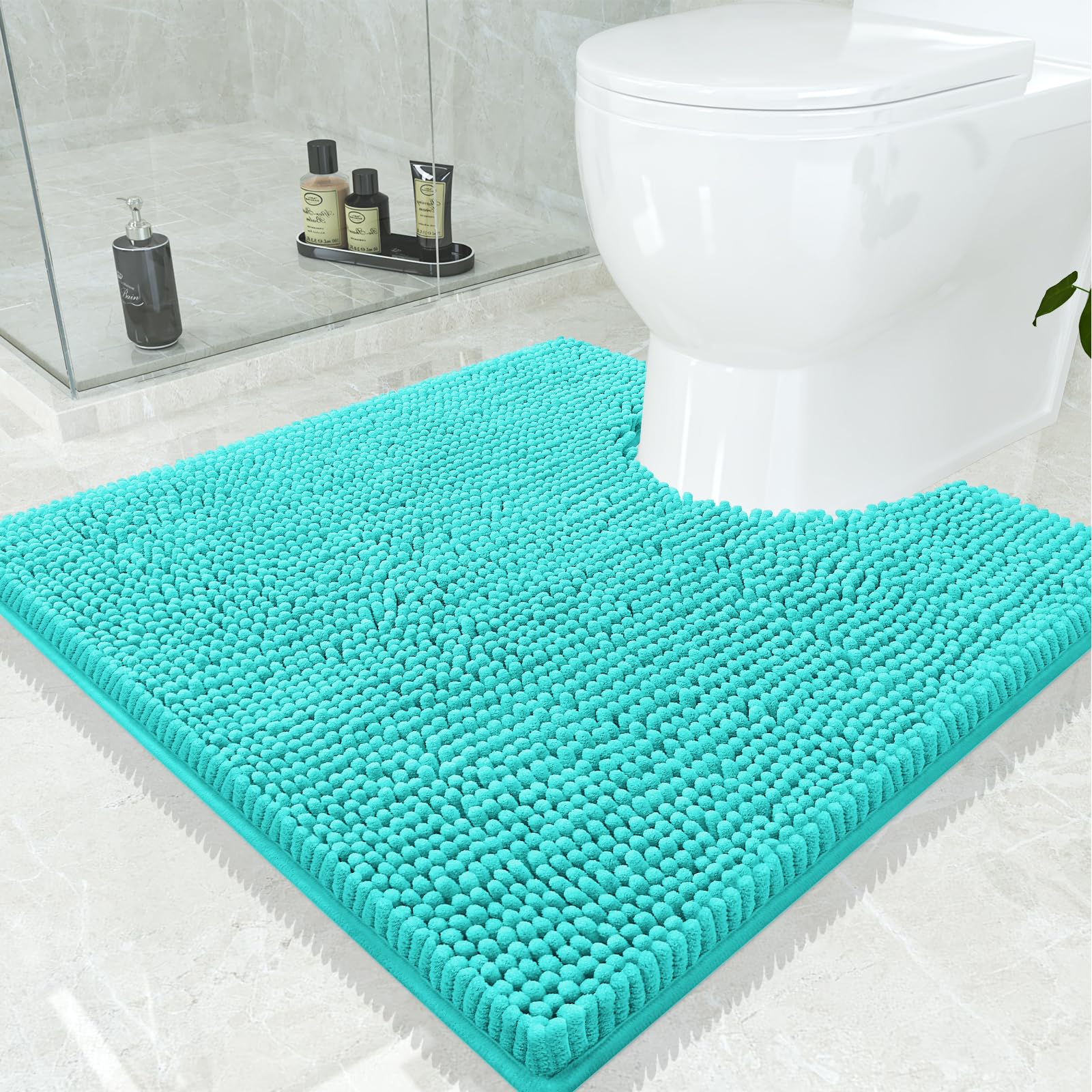 Smiry Luxury Chenille Toilet Rugs U-Shaped 24x24, Soft Absorbent Non-Slip Contour Bathroom Rugs for Toilet, Machine Washable Contoured Bath Mats,