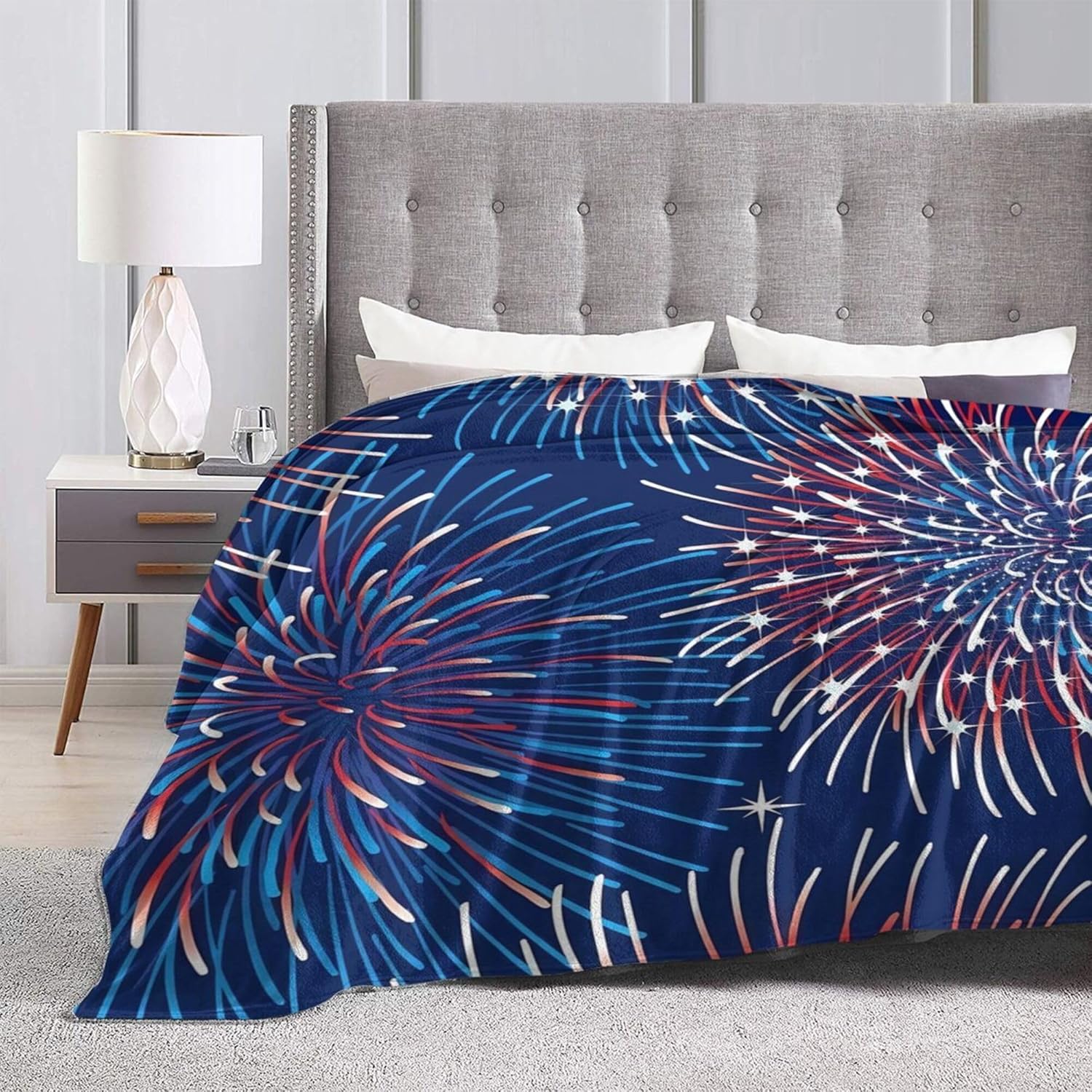Patriotic Fireworks Blanket Super Soft Flannel Blanket Comfy Cozy Throw Blanket Couch Lightweight Blankets for Living Room Bedroom 80"x60"