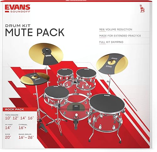 Miniatura 14 de Evans Soundoff Drum Mute Pads - Juego de almohadillas de batería de caja completa - Paquete de silencios de batería - 3 platillos, 4 tom/caja y 1