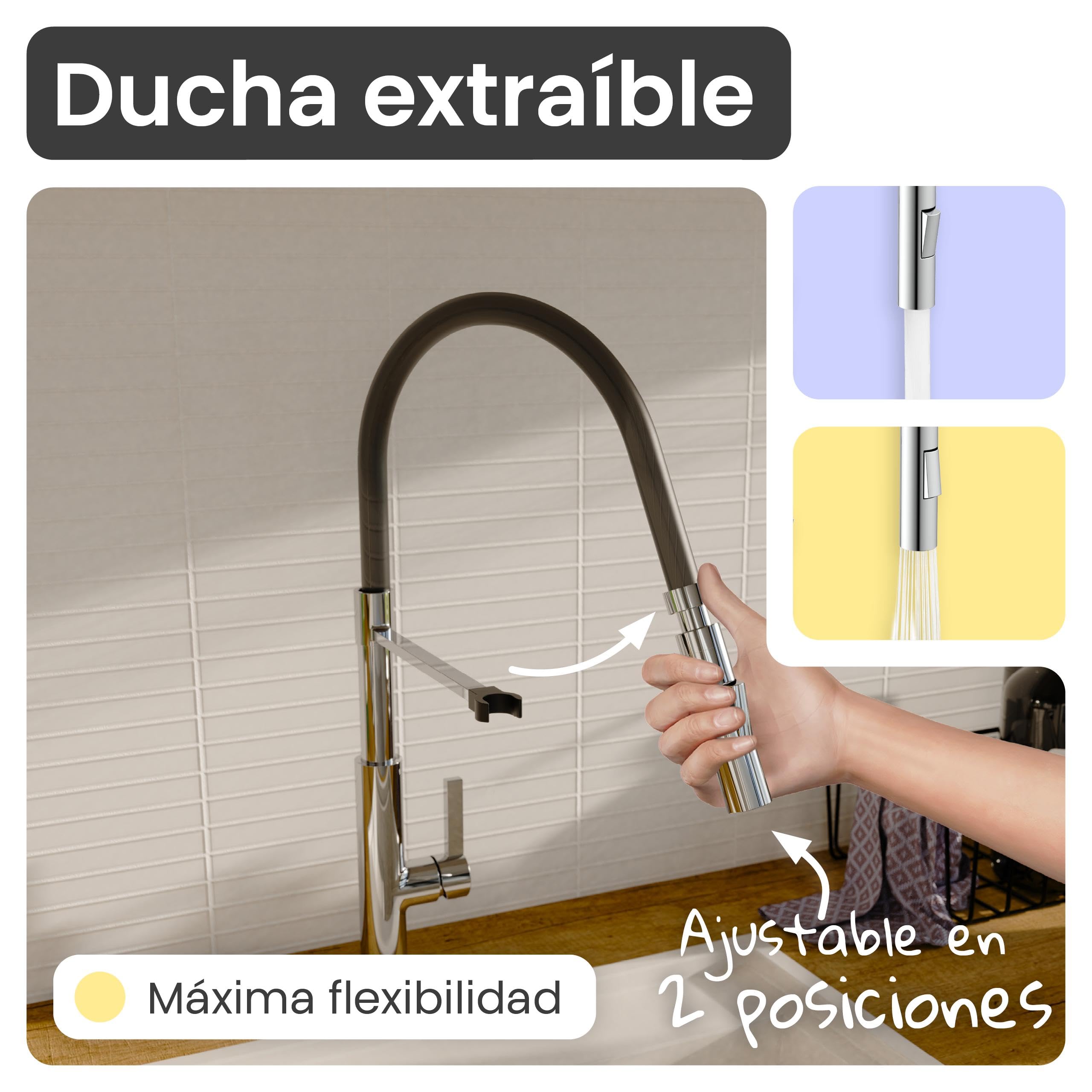 instmaier Nova | grifo de cocina | mezclador de fregadero con rociador de vajilla flexible | grifo mezclador para la cocina | grifo de cocina de movimiento libre