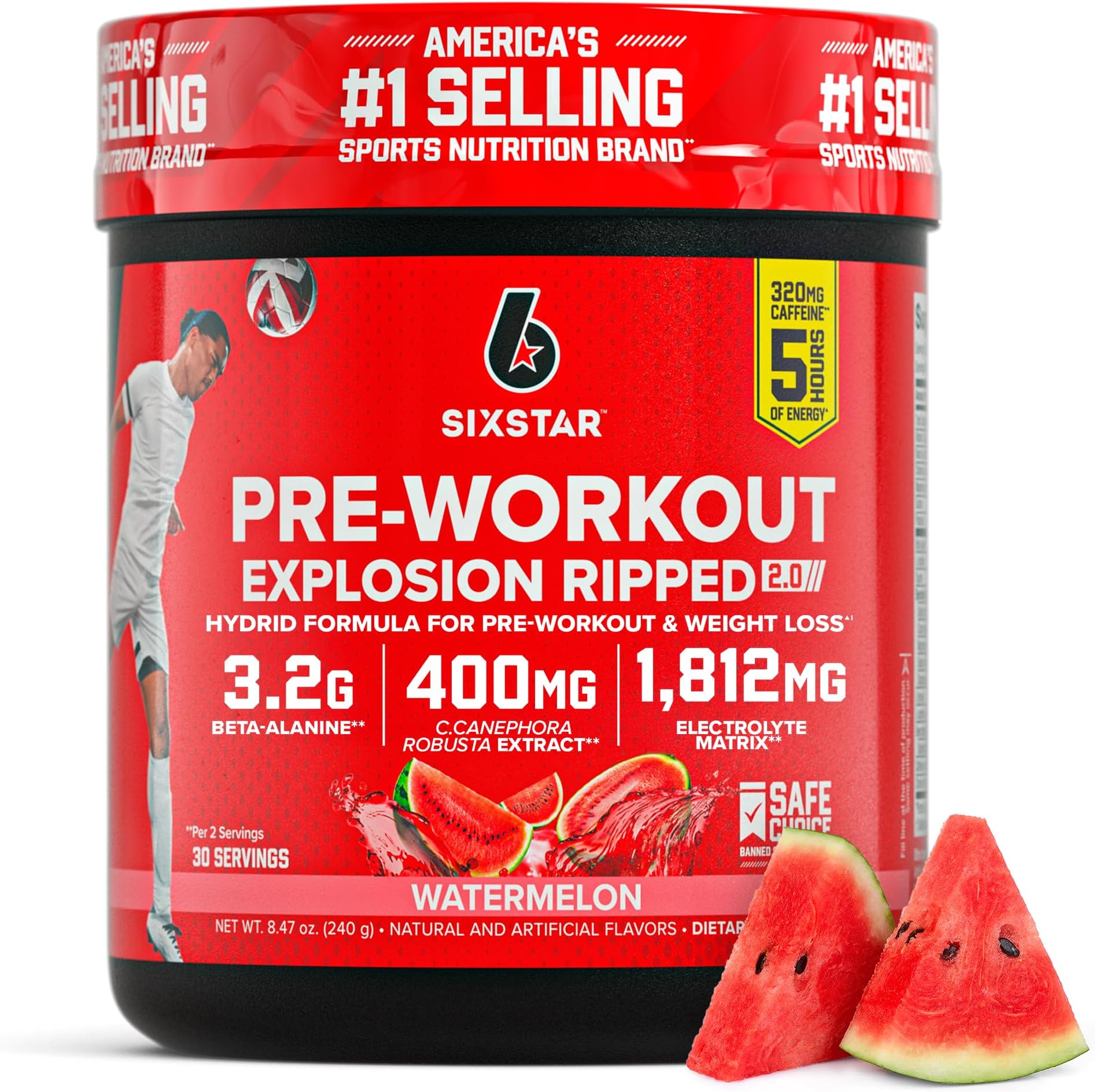 Pre-Workout Explosion, Watermelon (30 Servings) - Preworkout Energy Powder Supplement for Men & Women - Pre Workout Drink Mix with Creatine & Beta Alanine - Sports Nutrition Products