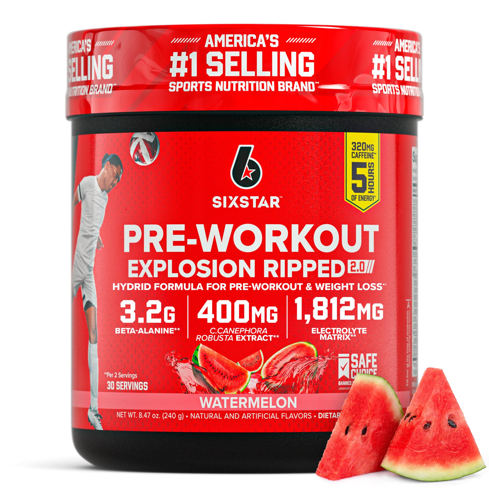 Six Star Pre-Workout Explosion, Watermelon (30 Servings) - Preworkout Energy Powder Supplement for Men & Women - Pre Workout Drink Mix with Creatine & Beta Alanine - Sports Nutrition Products