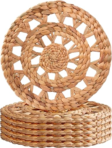 MIXUMON Manteles individuales tejidos redondos, manteles individuales de mimbre de jacinto de agua natural para mesa de comedor, manteles