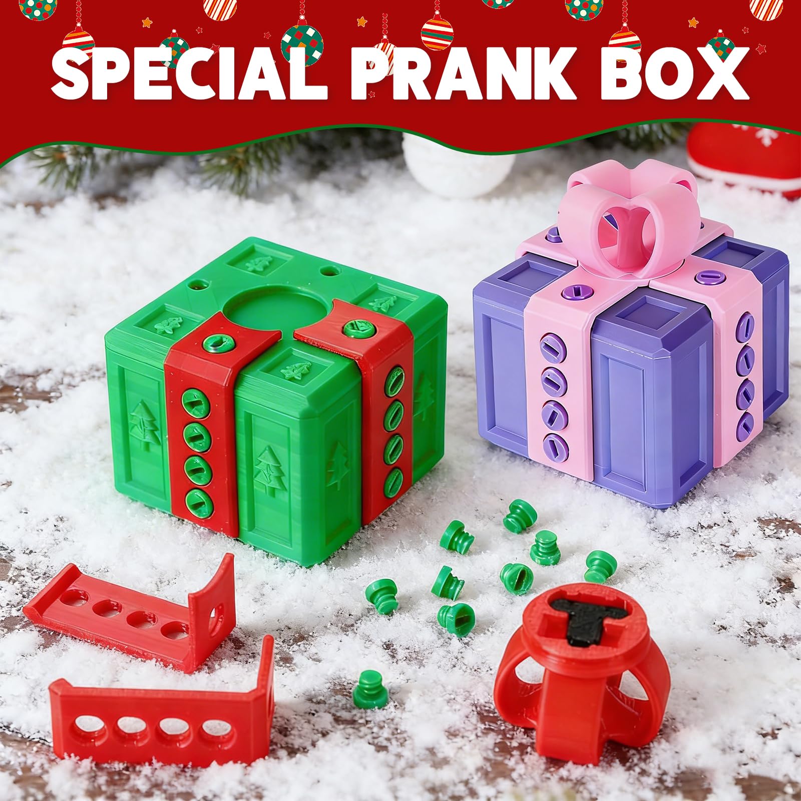 Wsndyjia The Prank Gift Box, Funny Screws Challenge with Finger Surprise, 3D Printed Annoying Gift Box Ornament with Concealed Key, for Festival, Christmas, All Occasions (Green) - Image 2