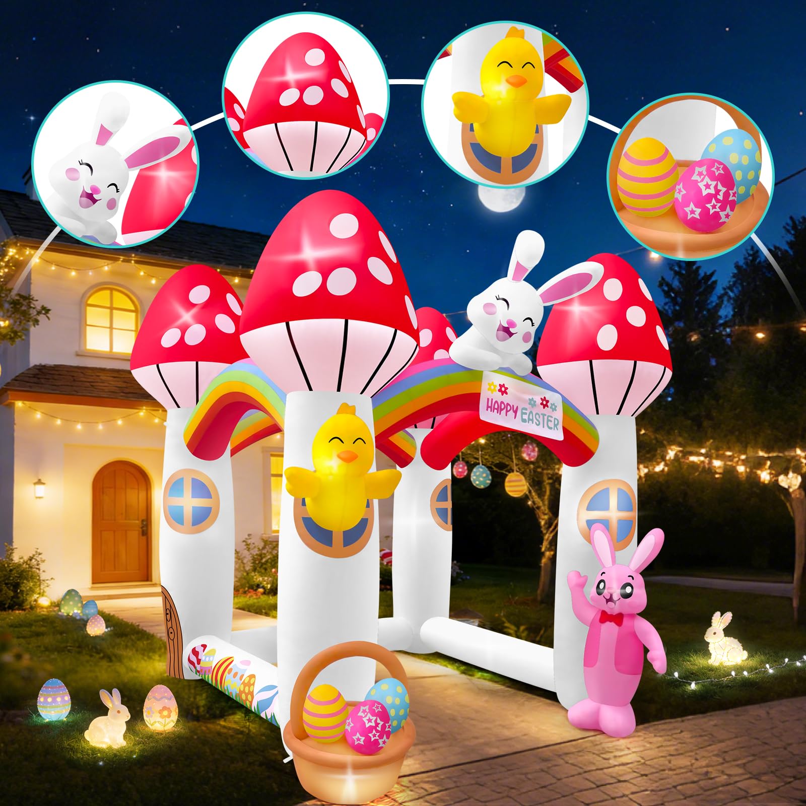 Kalolary 9FT Ostern Aufblasbare Dekorationen im Freien,Kaninchenohren Bogen | aufblasen Hof Dekorationen aufblasbar für Indoor Outdoor Rasen Garten Party (ilz Durchgangs Bogen)