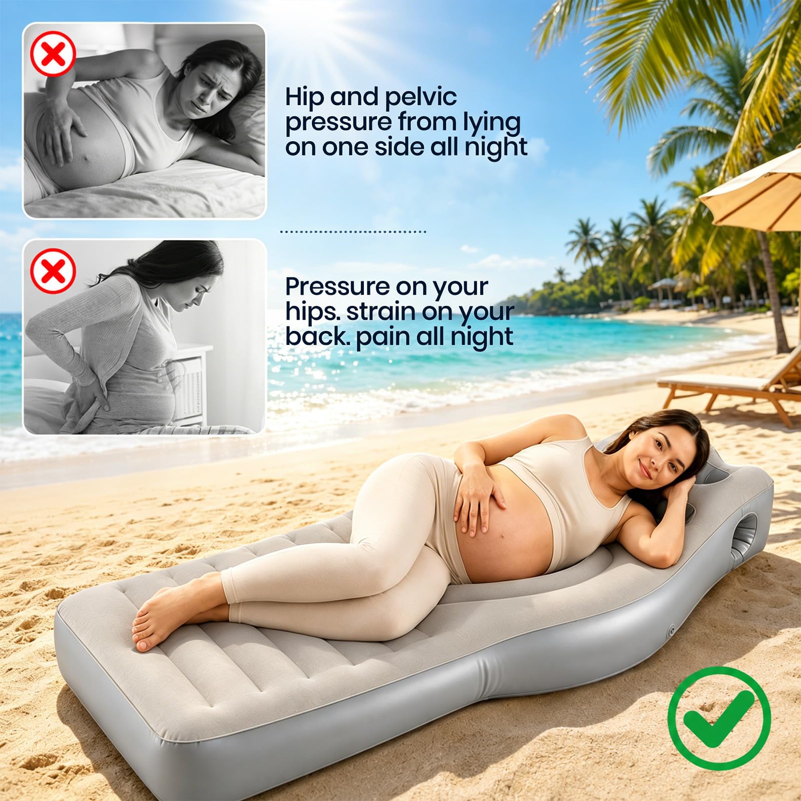 Cojín hinchable de embarazo con abertura abdominal, colchón de aire de PVC flocado para embarazadas para tumbarse sobre el estómago, con bomba y bandeja de agua extraíble, ideal para embarazadas y