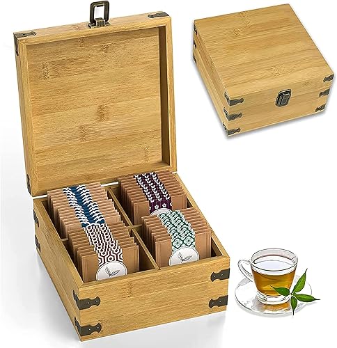 Miniatura 23 de Caja organizadora de té de bambú sin productos químicos, ecológica, grande, alta y ajustable, baúl de almacenamiento de madera natural