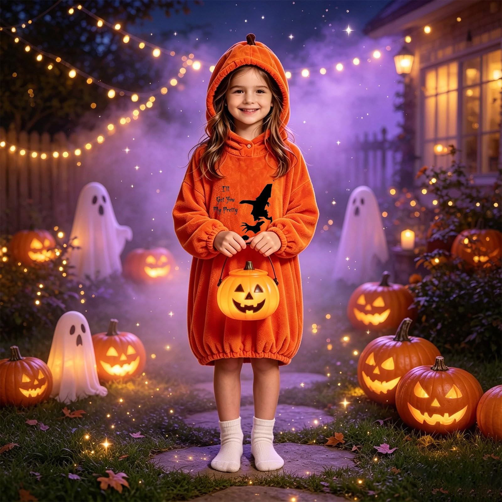 Sudadera con capucha para niñas, diseño de calabaza, para Halloween