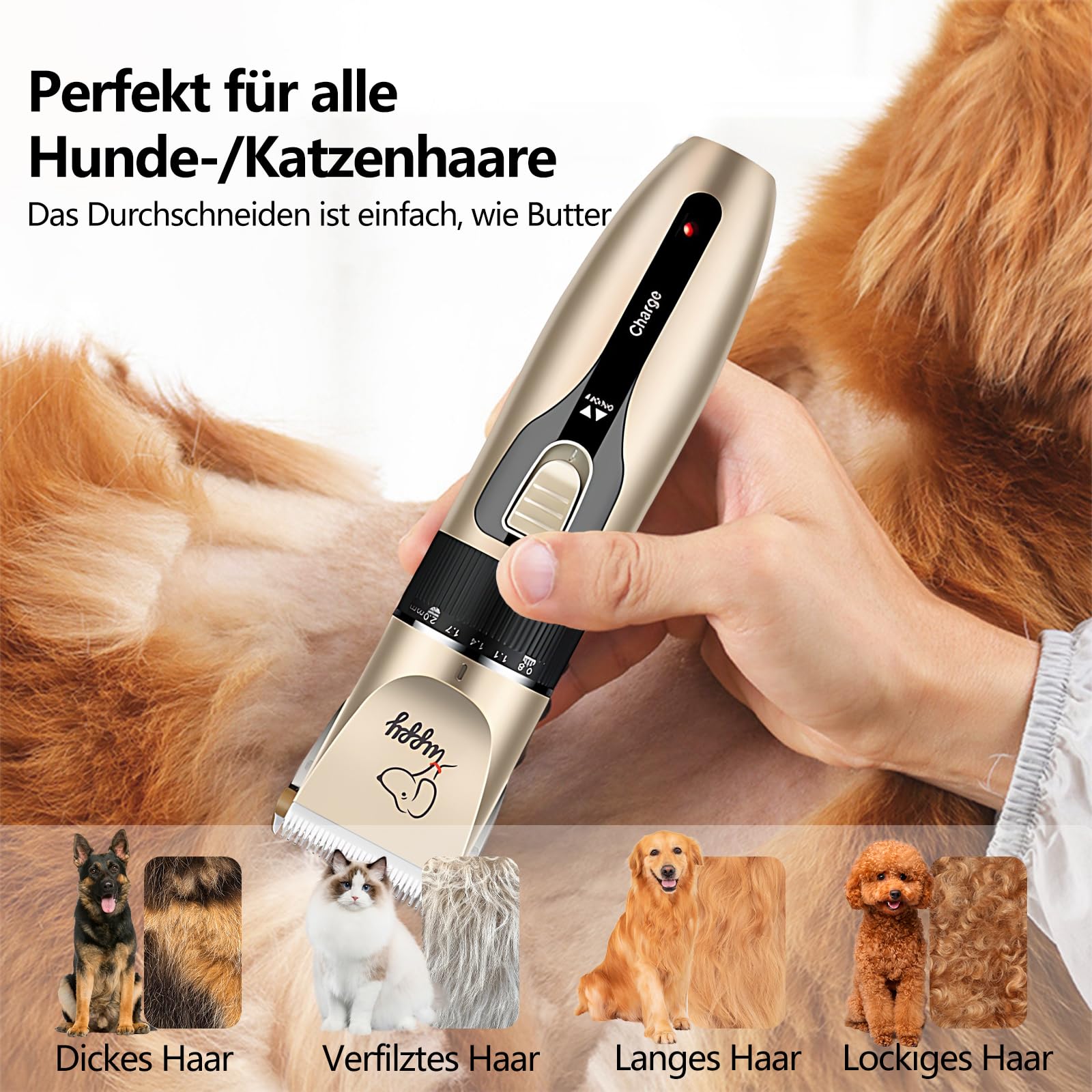Hundeschermaschine Pflegeset, 12-Teiliger Wiederaufladbarer Pfotentrimmer Für Hunde, GeräUscharme Tierhaarschneider, Elektrische Hundehaarentferner, Scheren FüR Hunde, Katzen, Pferde Oder Schafe