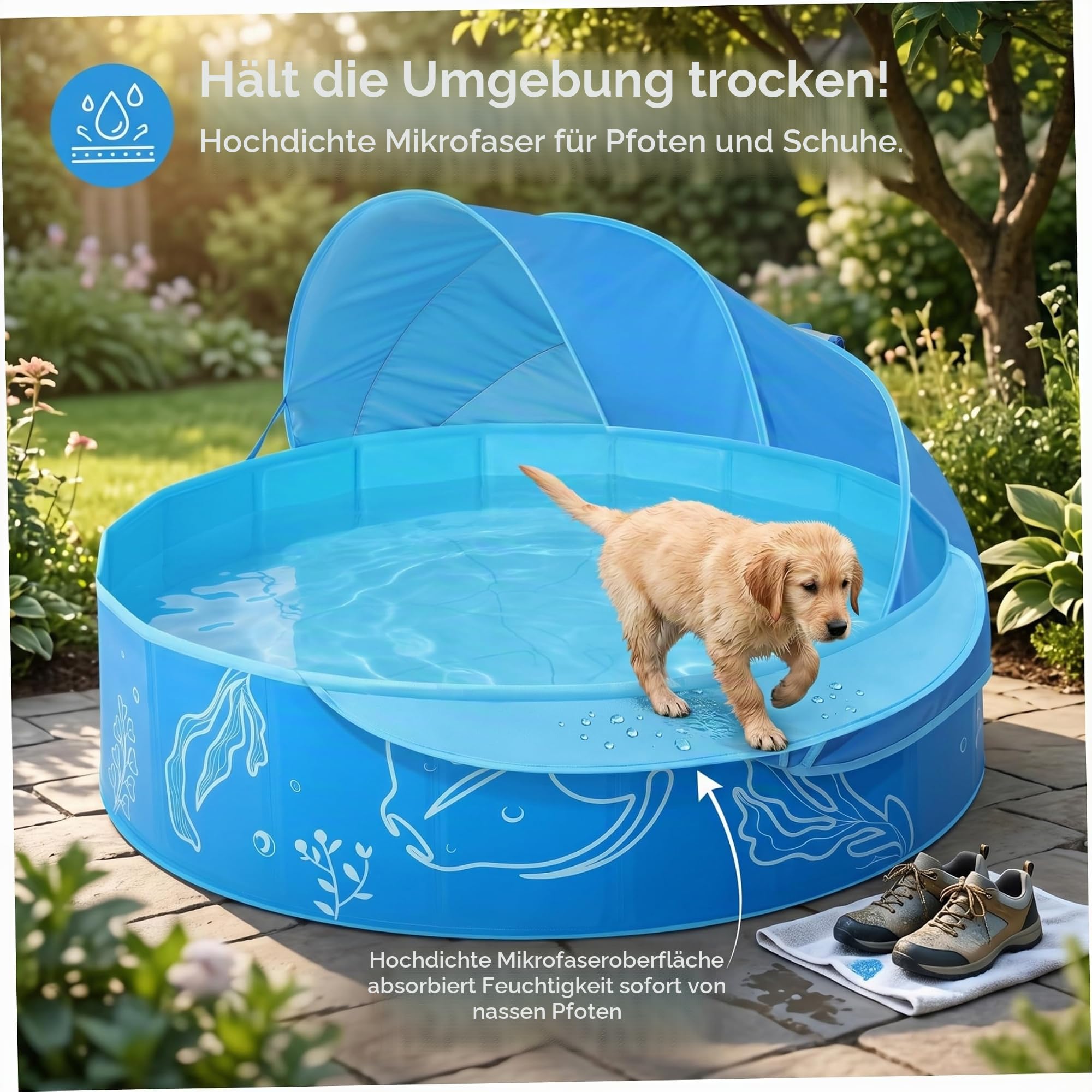 Kinderpool für 4-8-Jährige, faltbar, mit UPF 50+ belüftetem Sonnendach, tragbar, für Kleinkinder von 1-3 Jahren, ideal für Garten und Strand