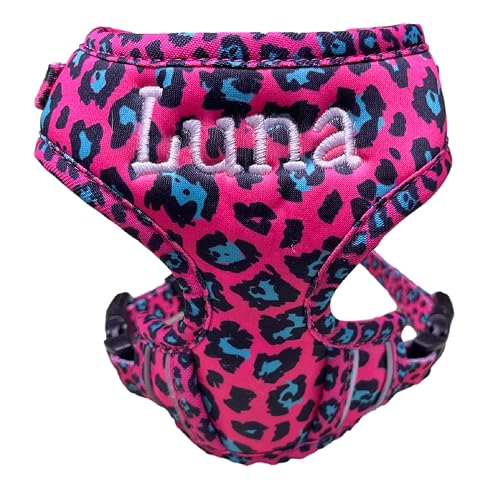 Sassy Dog Floral Leopard Harness and Leash Set (Pink Leopard, Small)