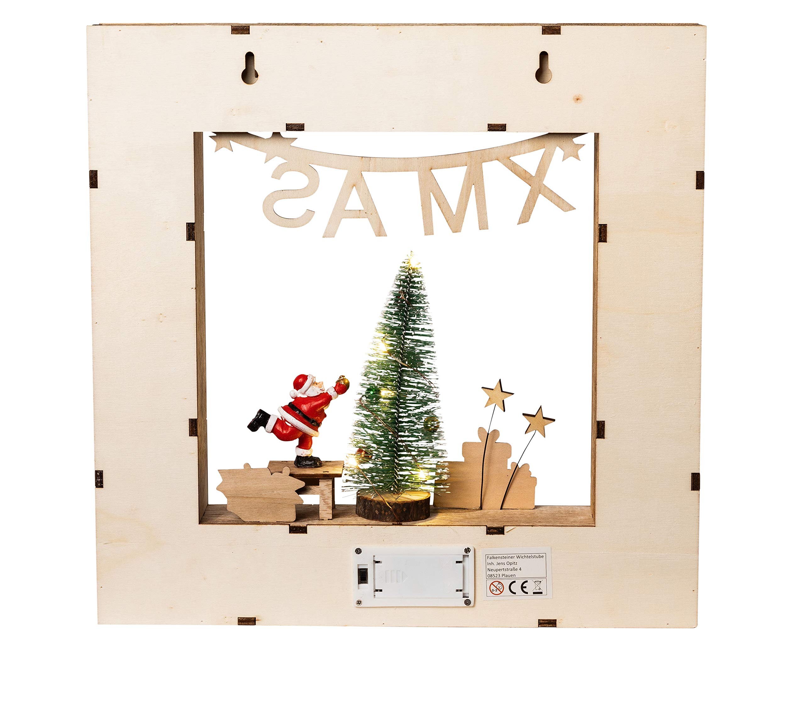Wichtelstube-Kollektion Adventskalender Weihnachtsbaum Holz zum befüllen, wiederverwendbar, LED Beleuchtung ca. 35cm Weihnachtskalender mit Schubladen zum selbstbefüllen