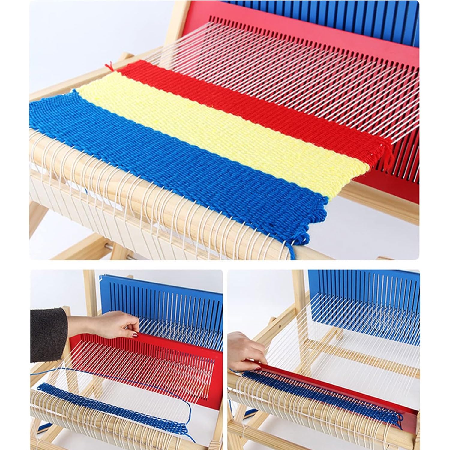 Telaio per Tessitura in Legno, Macchina per Maglieria in Lana Fatta a Mano Fai-da-Te con 3 Pettini, Telai per Arazzi, Set Artistico per Telaio per Tessitura Multi-Artigianato, per Bambini