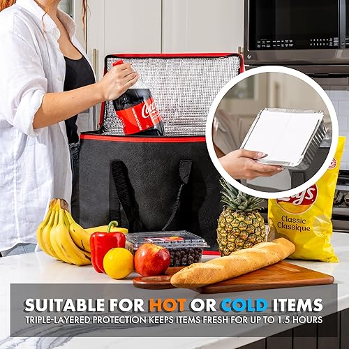Miniatura 6 de (No fabricado en China) Paquete de 2 bolsas de compras aisladas, bolsa de comestibles reutilizable y plegable, bolsa de aislamiento térmico para