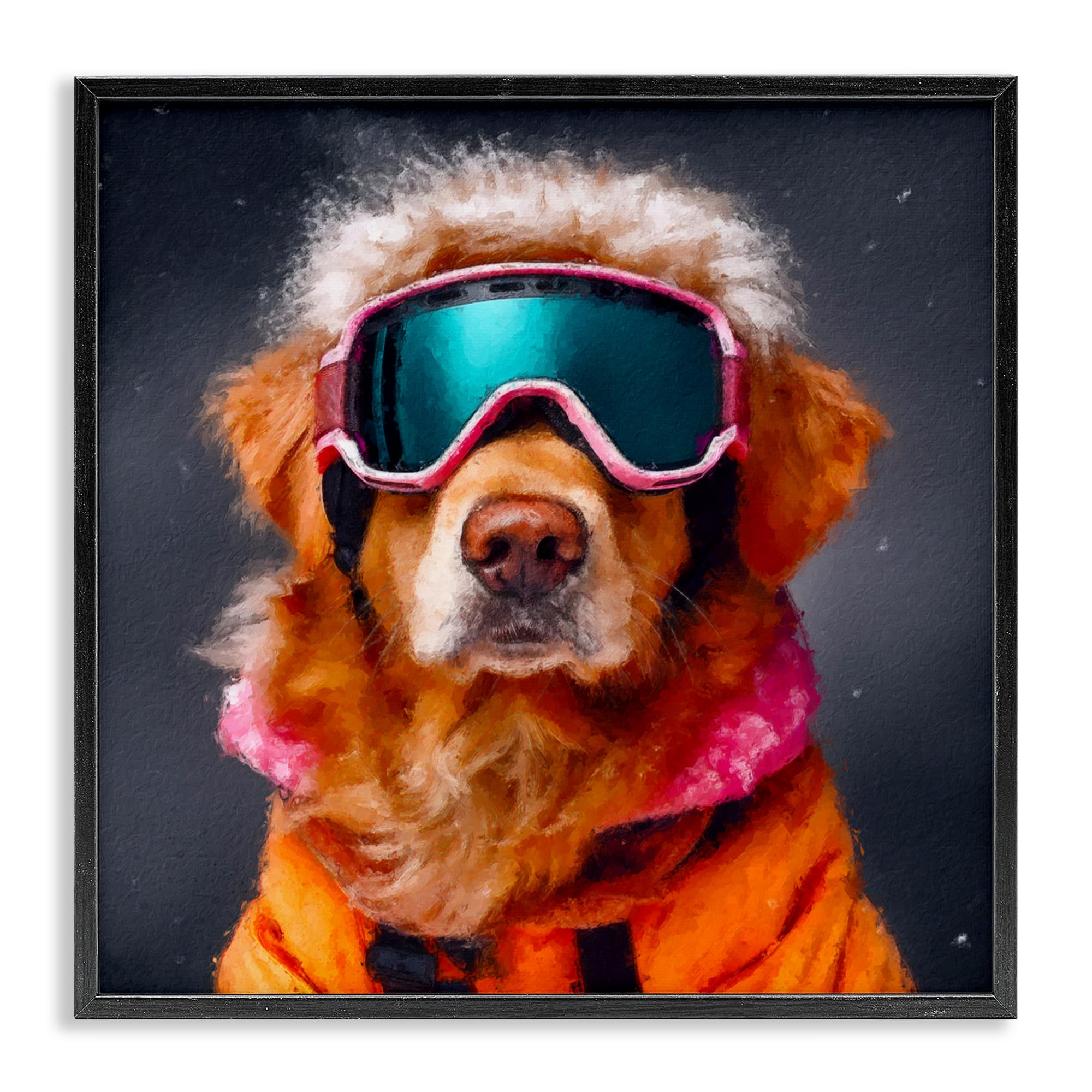 Stupell Industries Ski Dog with Goggles Black Framed Giclee Art, design by Sean Parnell, 12 x 12