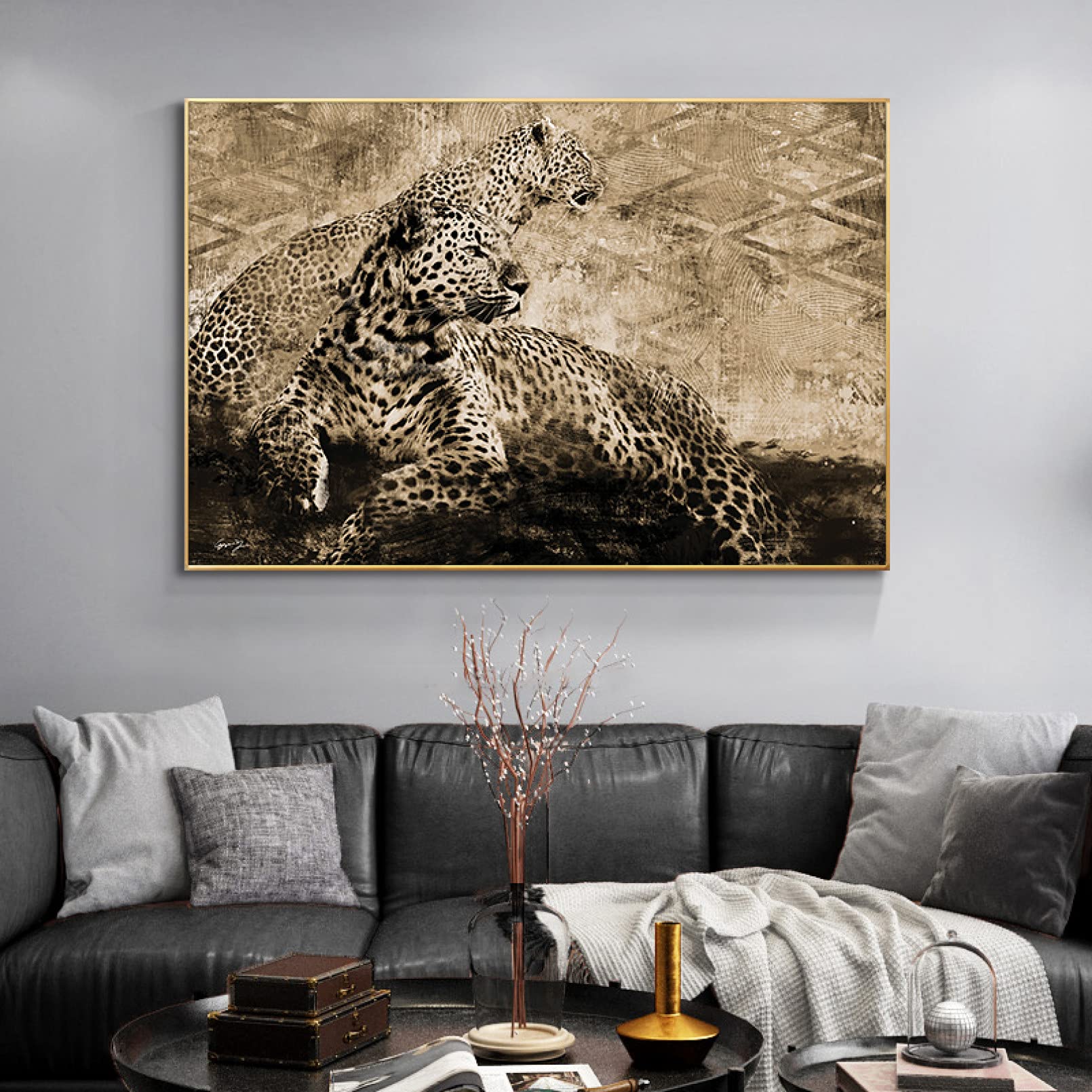 Canvas decorative print Two Cheetahs Oil Painting on Canvas Posters and Prints Wall Art Pictures For Living Room-60x80cm